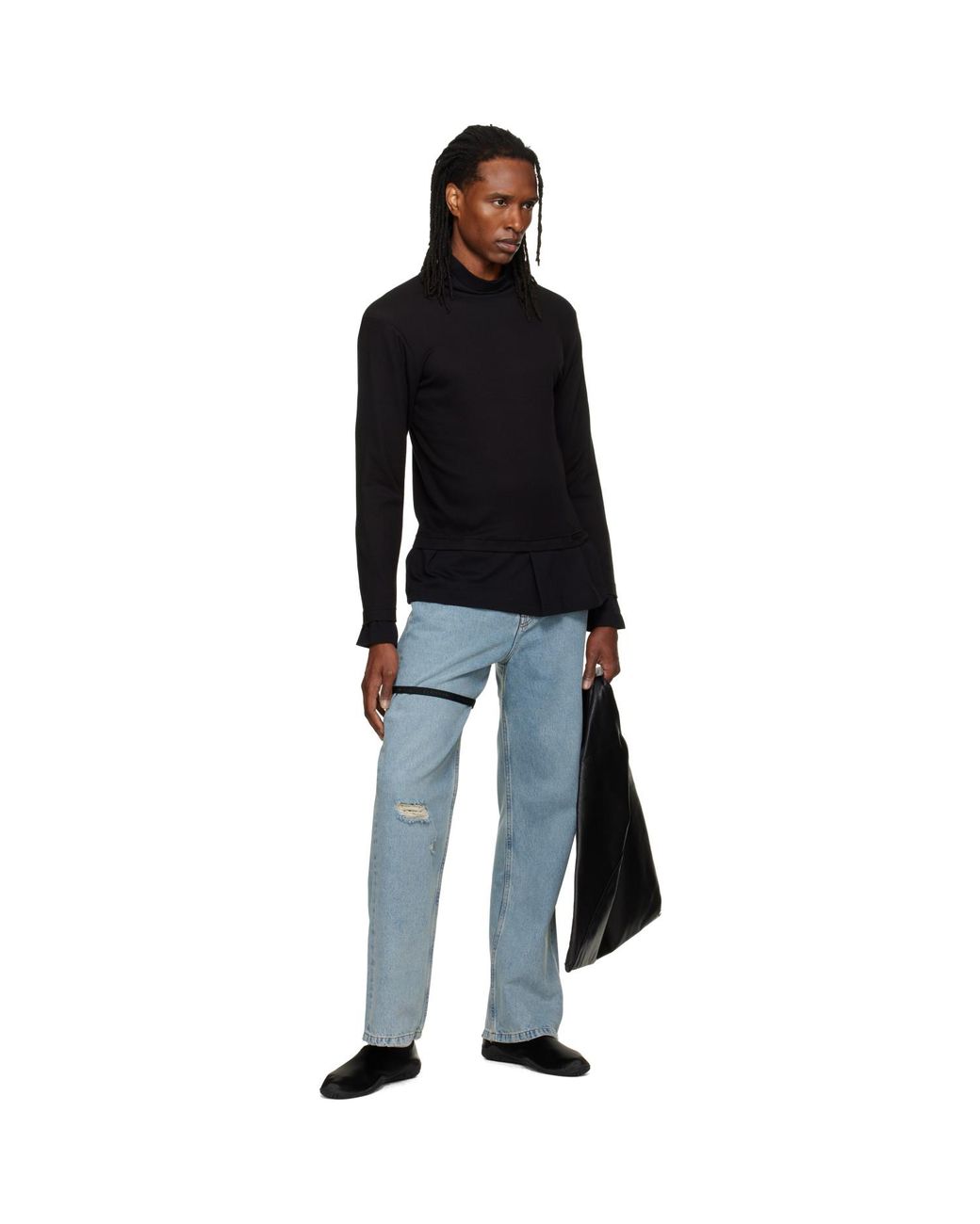 ALAINPAUL Black High Neck Layered T-Shirt for men