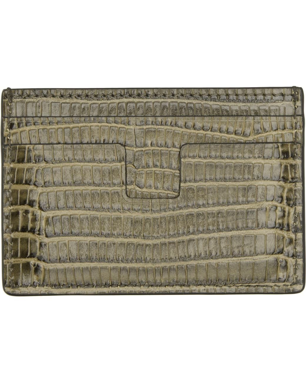 Tom Ford Metallic Khaki T Line Card Holder for men
