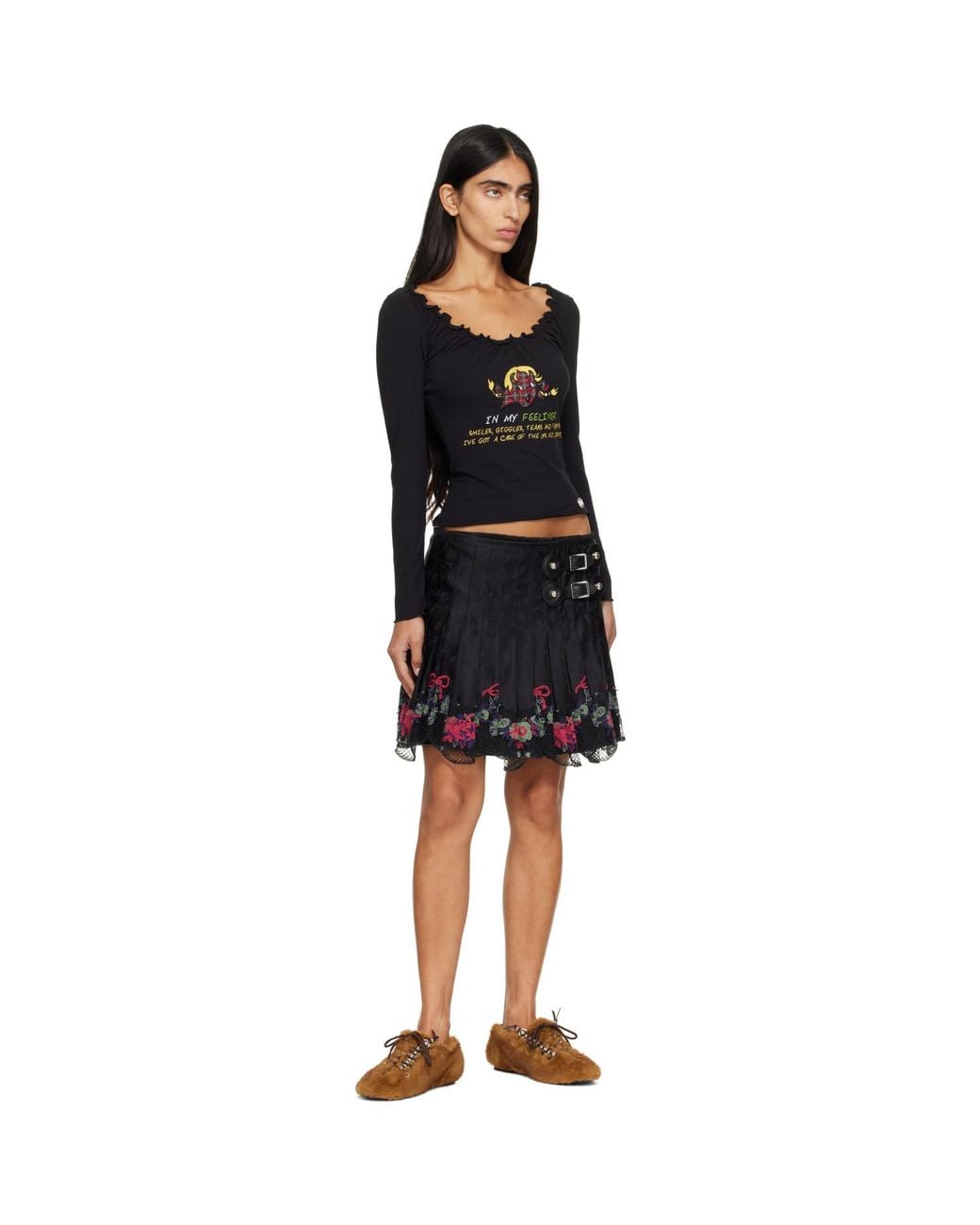 Chopova Lowena Black 'Feelings' Happy Long Sleeve T-Shirt