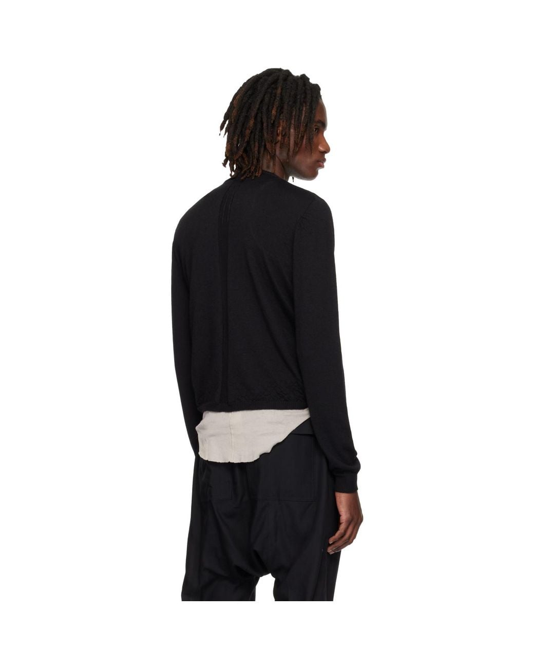 Rick Owens Black Temple Rasato Knit Cropped Biker Sweater for men