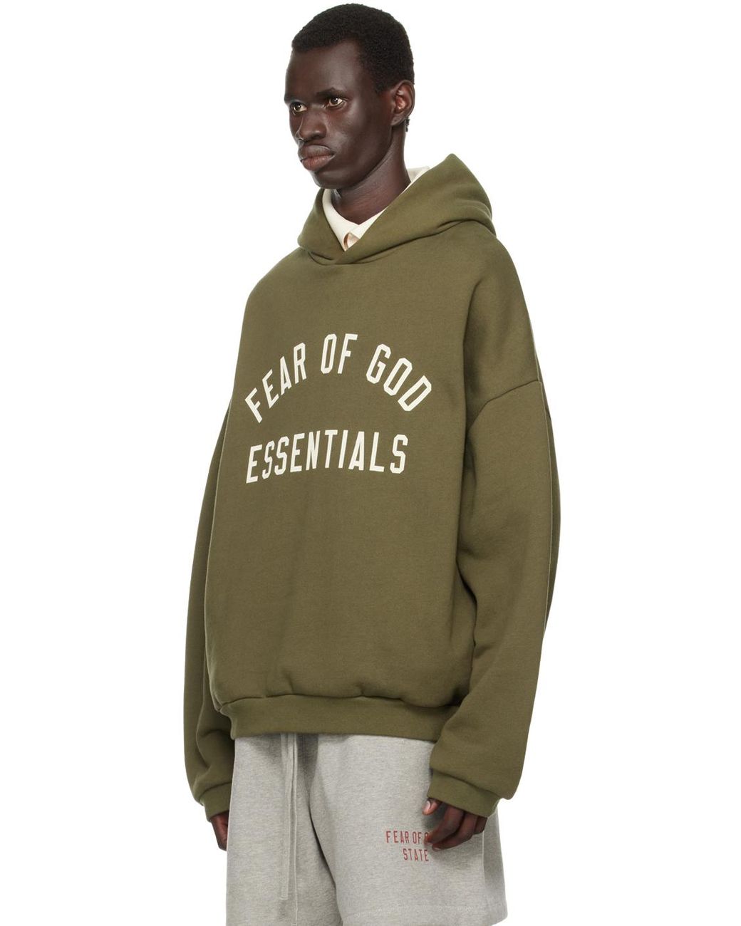 Fear Of God Khaki Printed Logo Hoodie in Green for Men Lyst UK