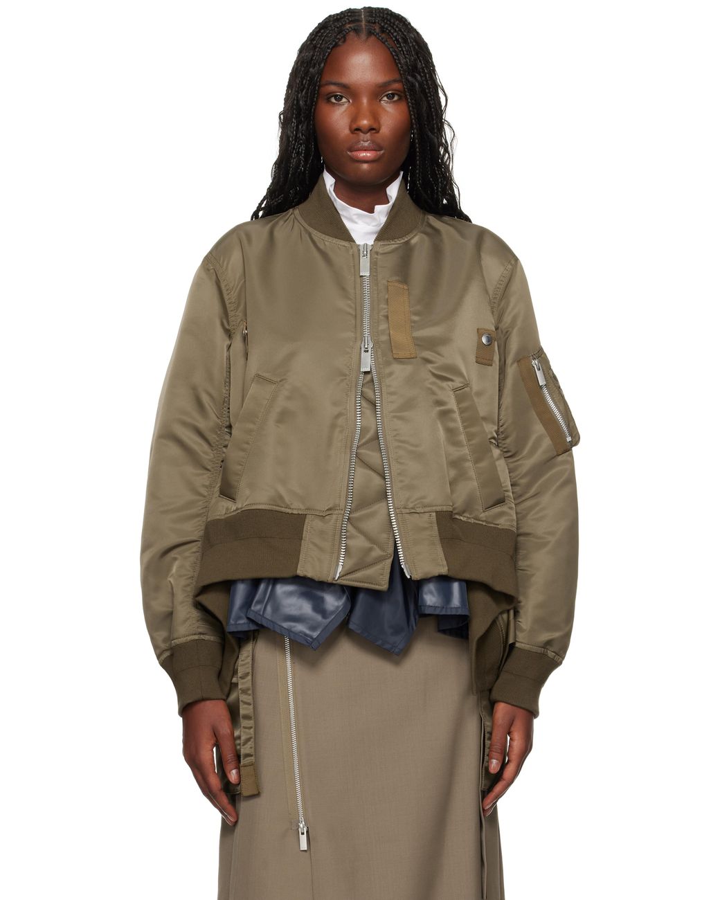 Sacai Nylon Twill Bomber Jacket in Natural | Lyst