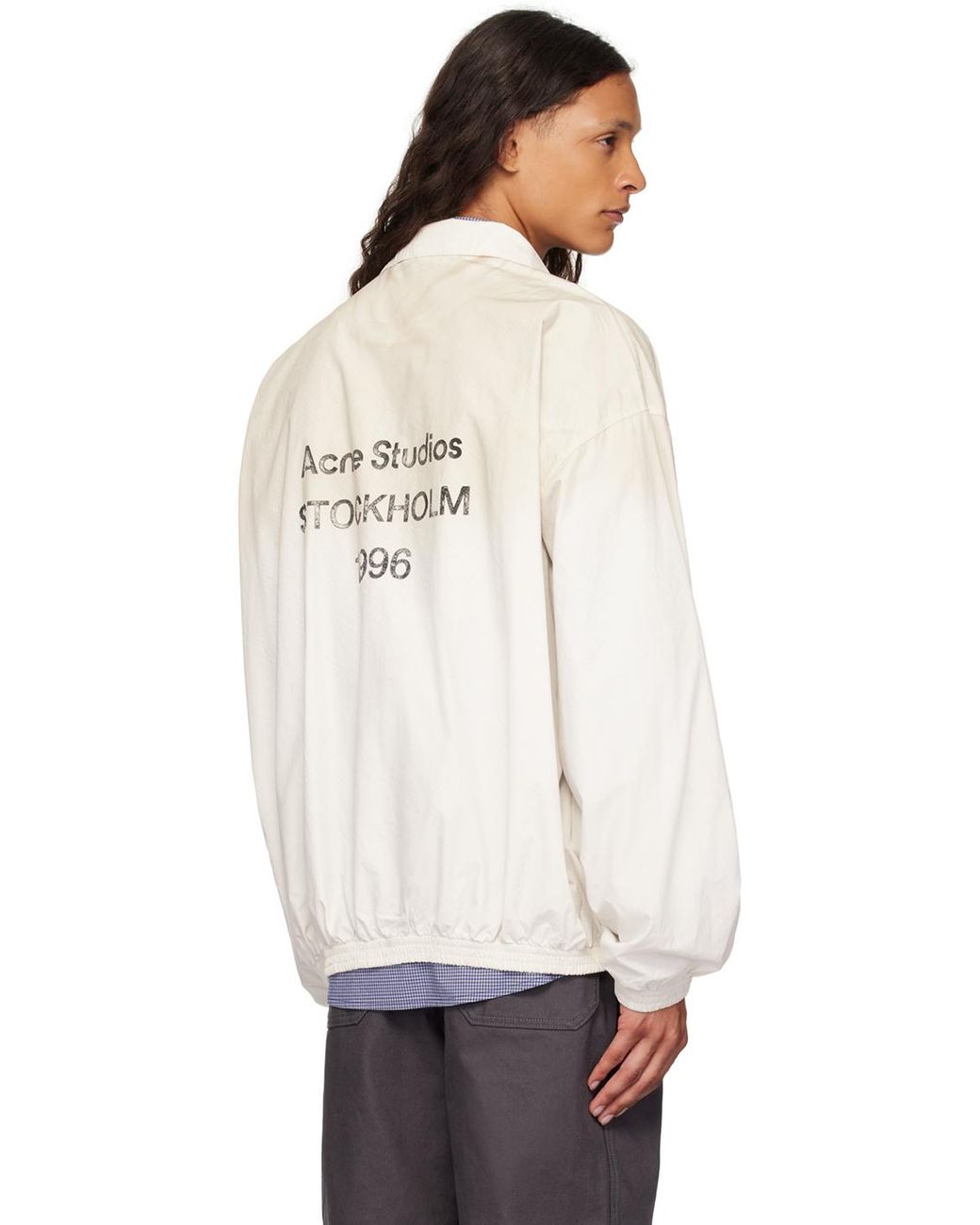 Acne Studios Off- Printed Logo Zipper Jacket in White for