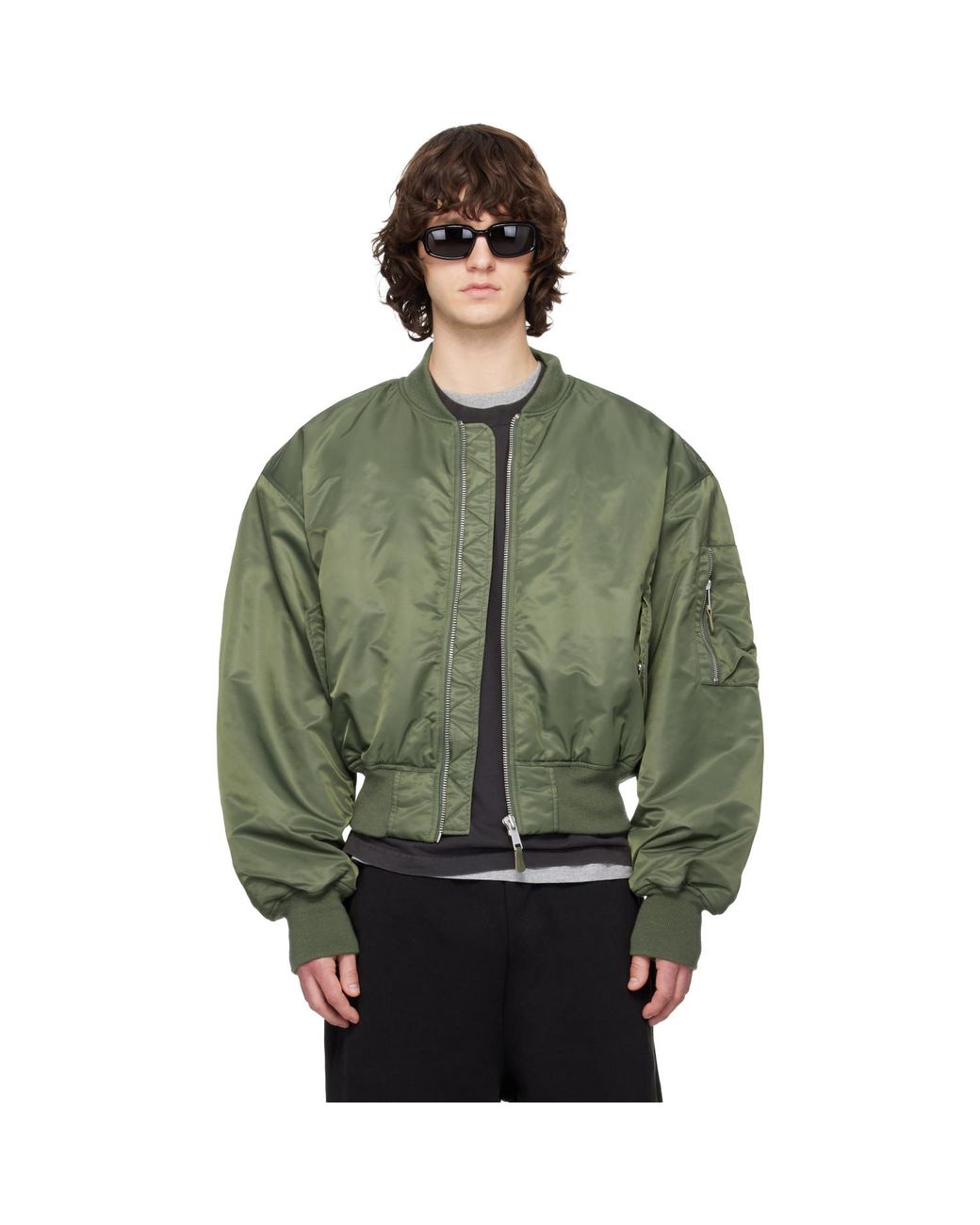 Entire studios Green Khaki Cropped Broad Bomber Jacket for men