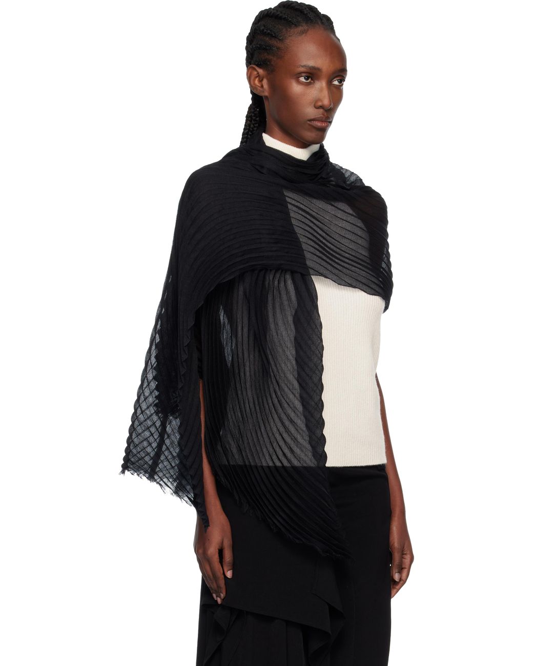 Issey Miyake Silk Wool Pleats Stole Scarf in Black | Lyst Canada