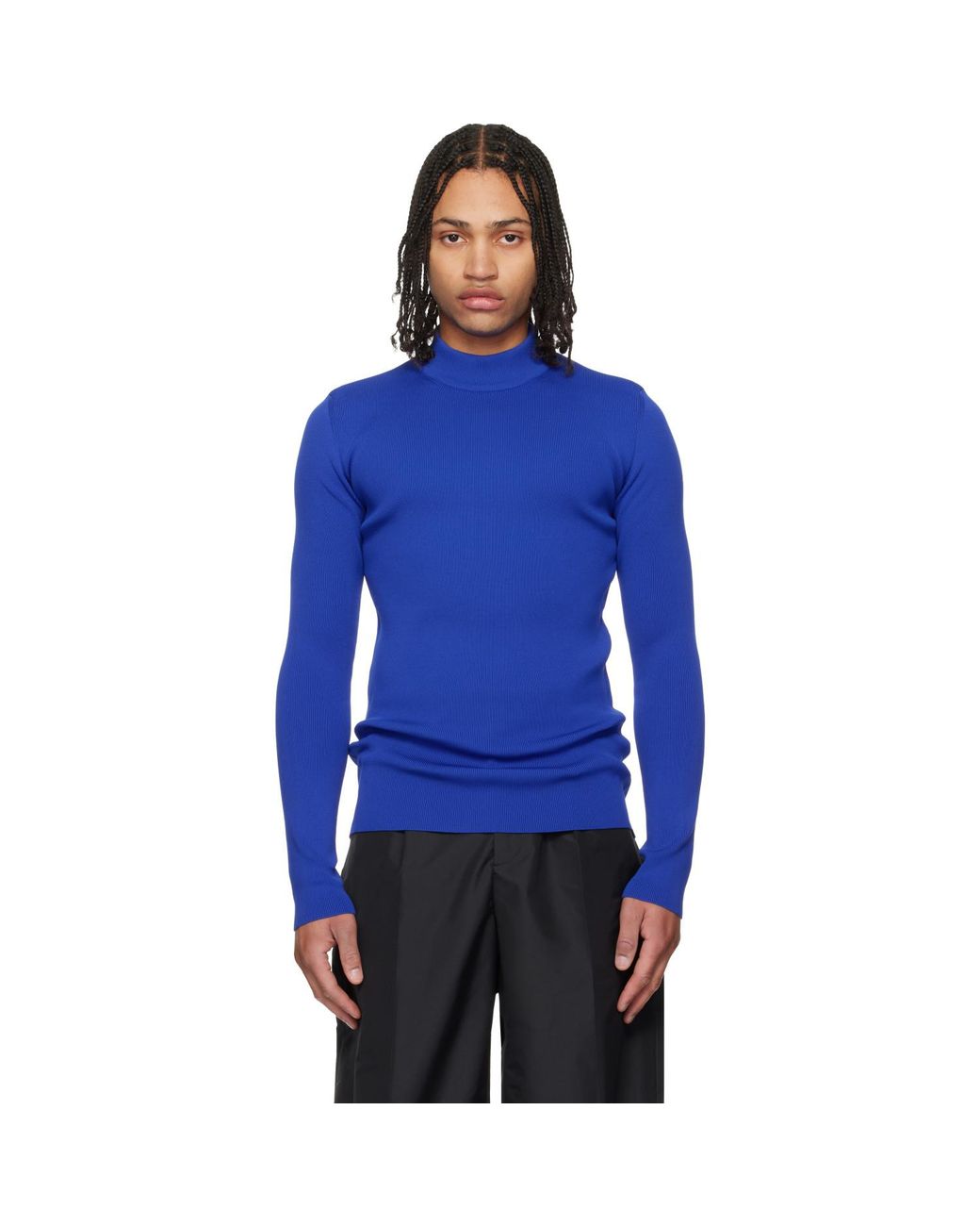 Jil Sander Blue Long Sleeve Mockneck Sweater for men
