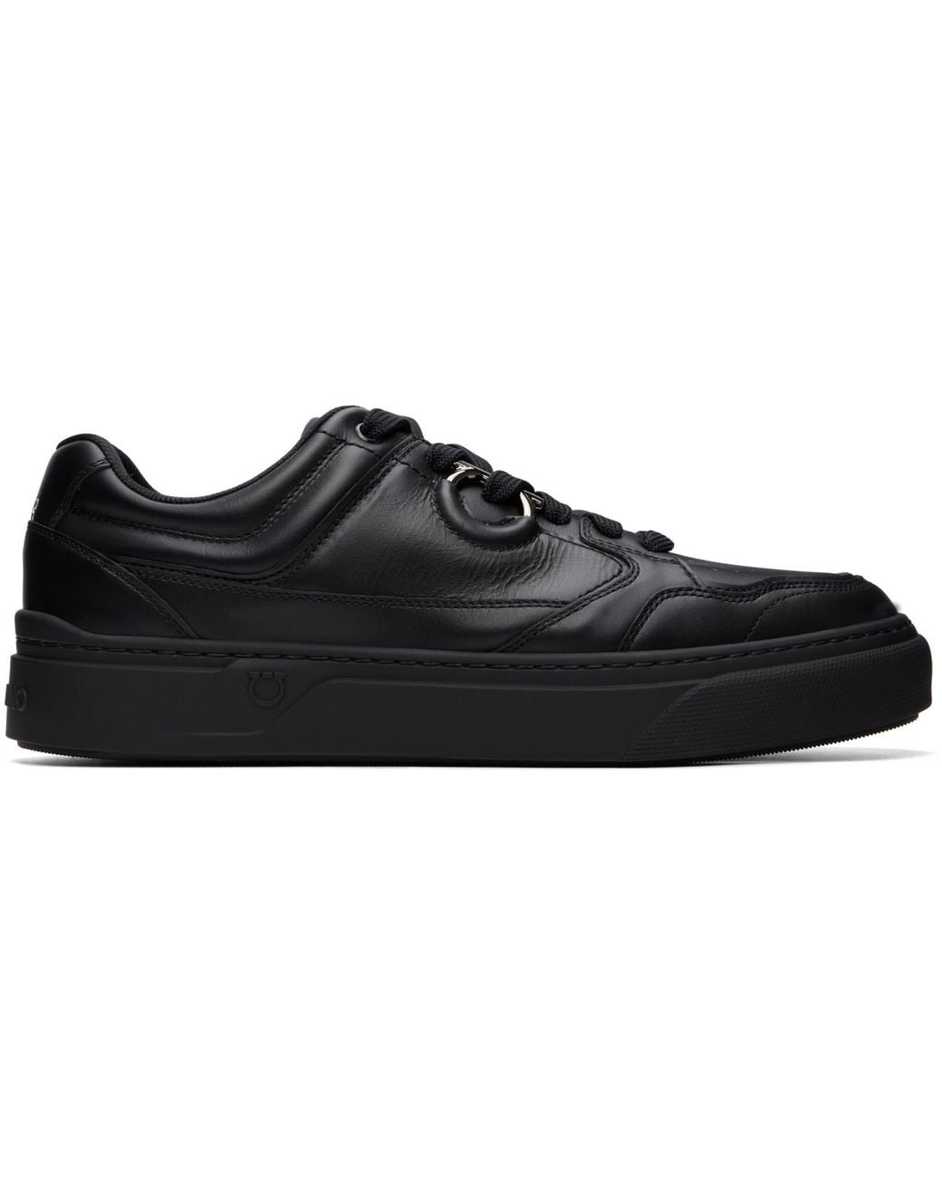 Ferragamo Black Gancini Leather Sneakers for men