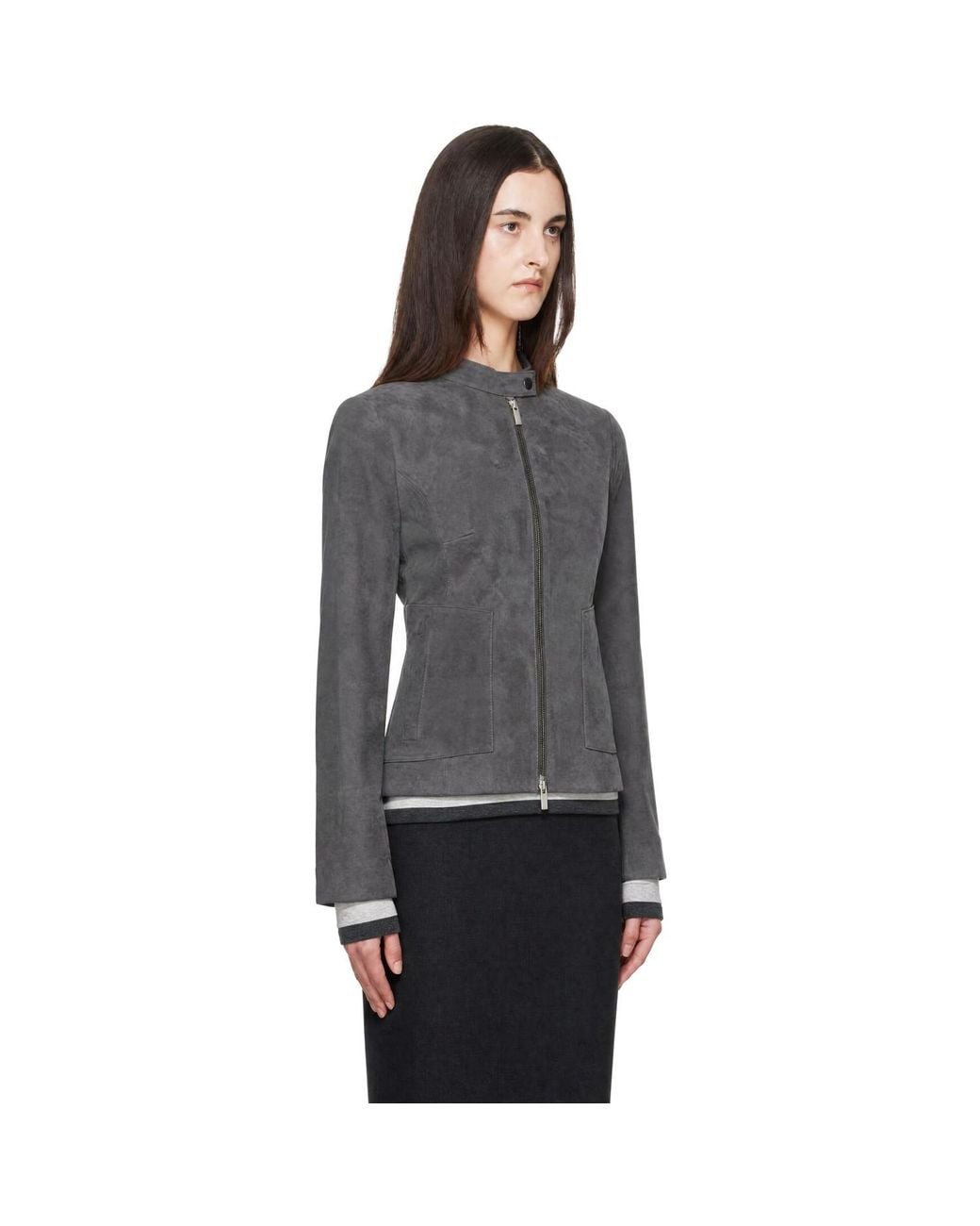 St. Agni Gray Suede Moto Jacket