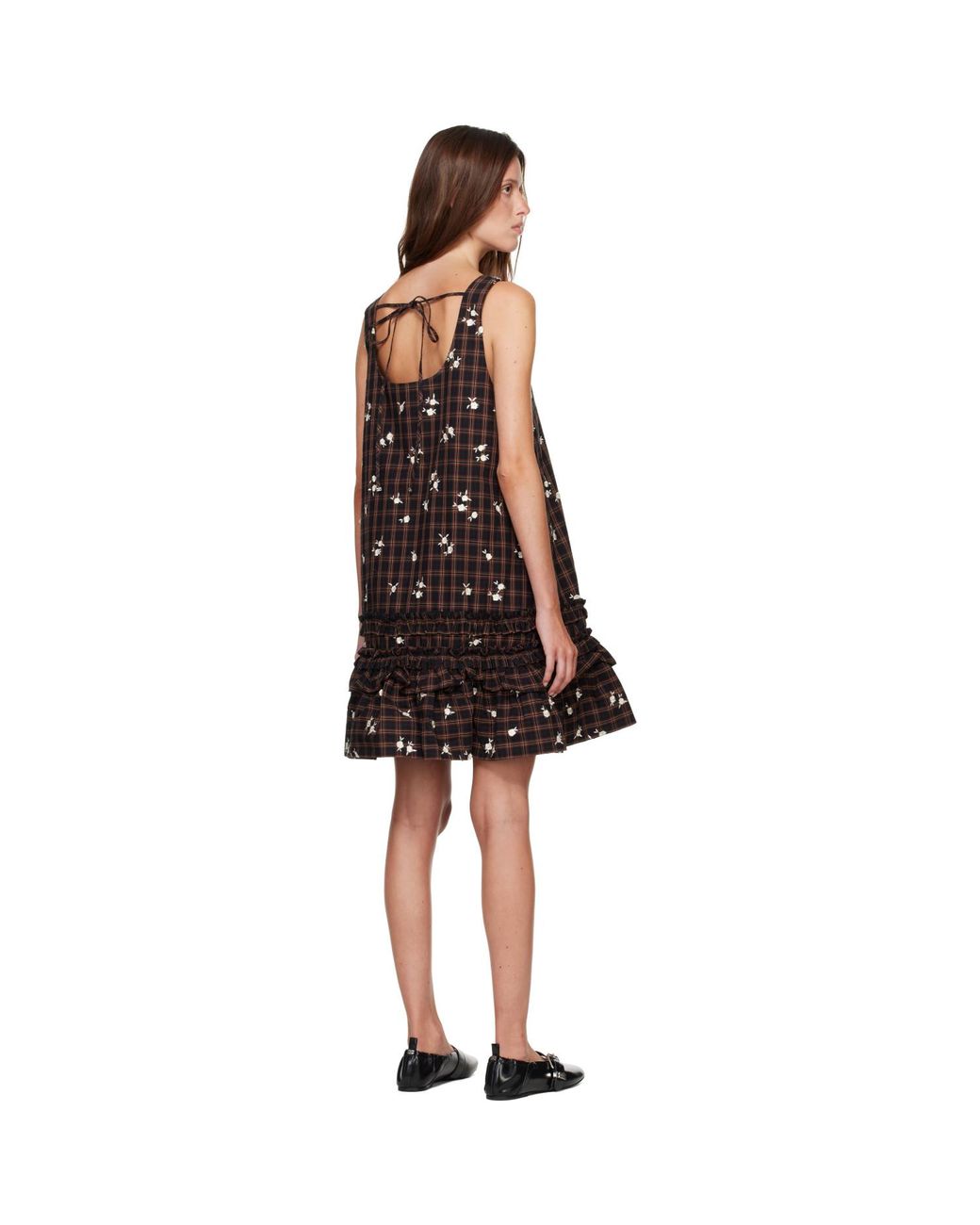 Ganni Black Printed Check Minidress