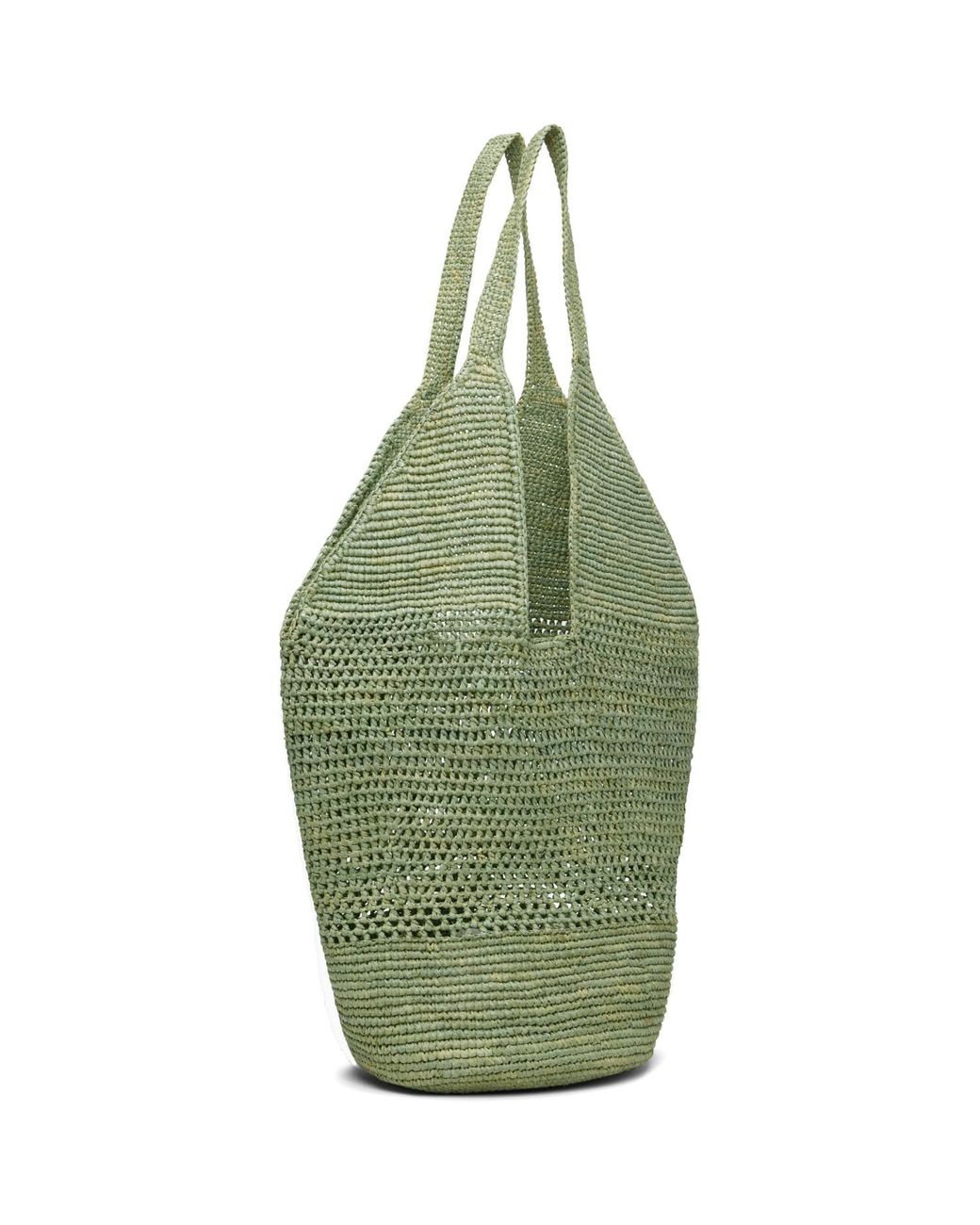Anine Bing Green Leah Logo Raffia Bag