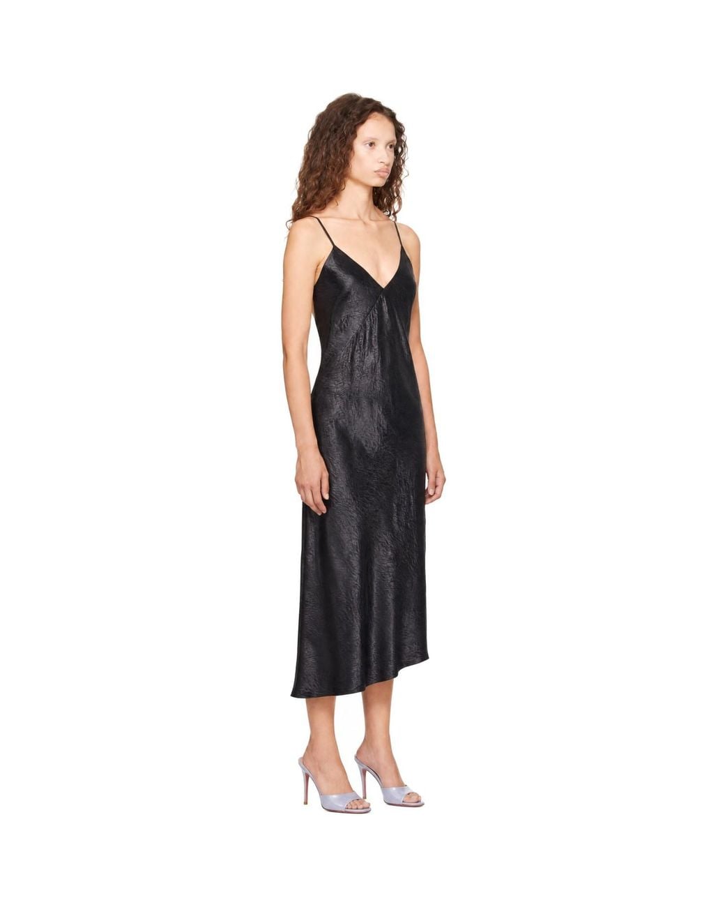 Helmut Lang Black Crinkle Slip Maxi Dress