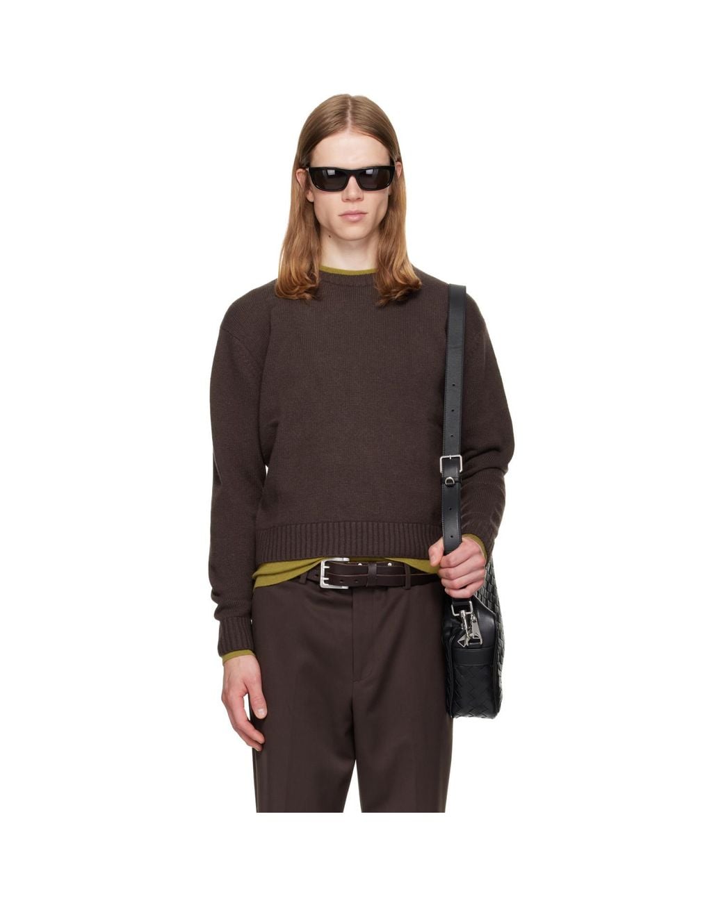 TONYWACK Brown Wool & Silk Layered Sweater for men