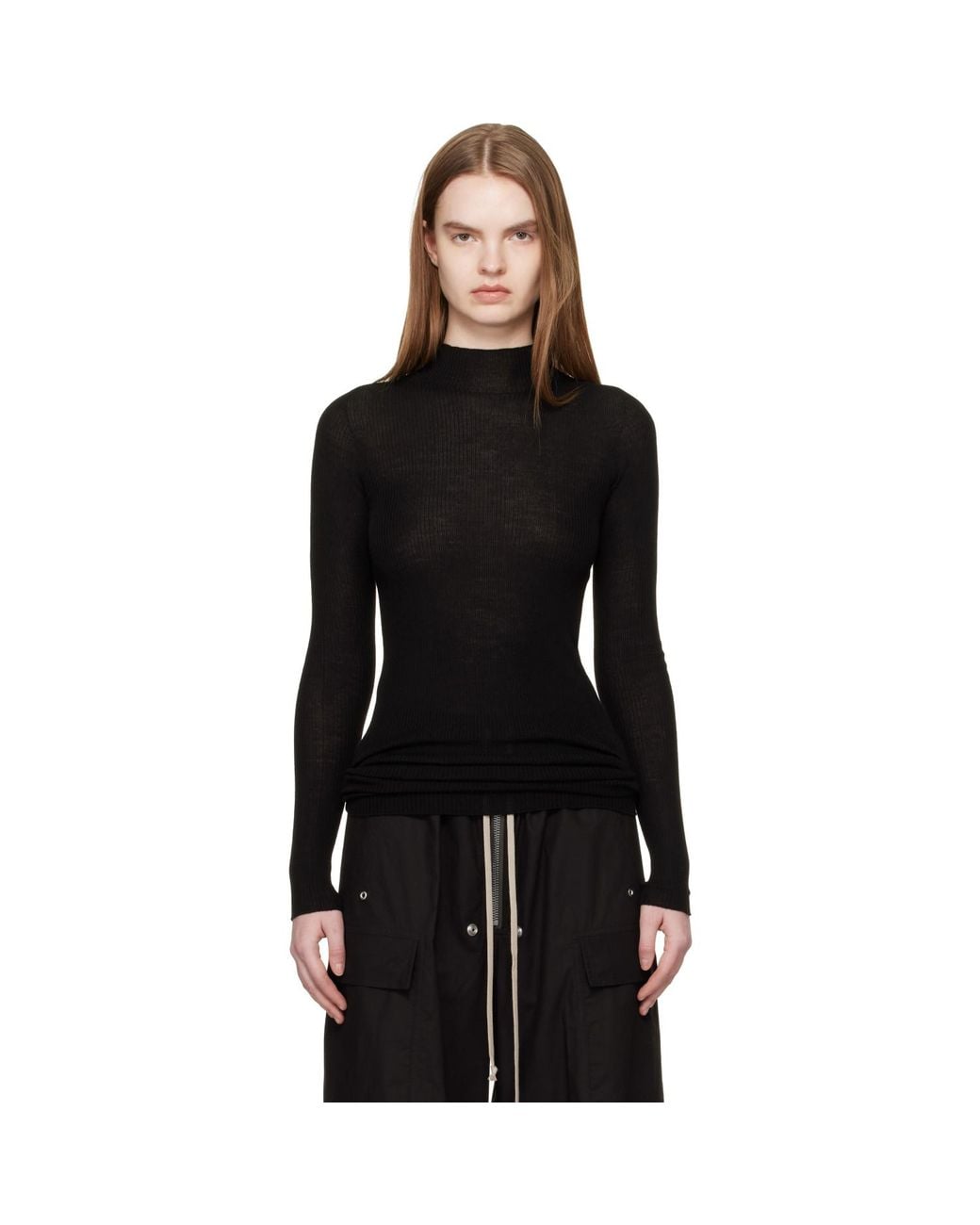 Rick Owens Black Temple Ls Turtle Sweater