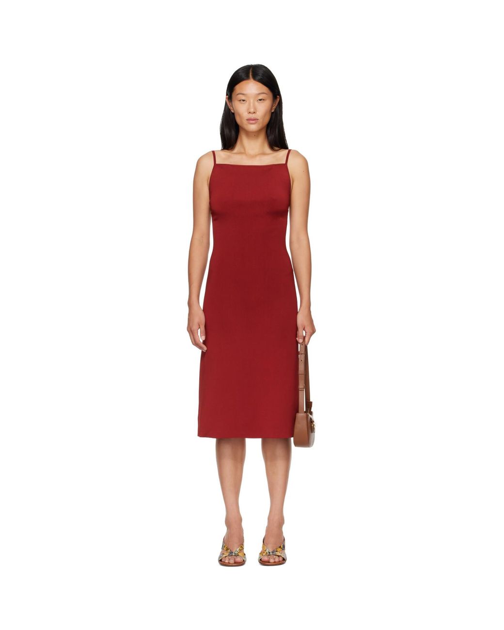 Ferragamo Red Knitted Slip Midi Dress