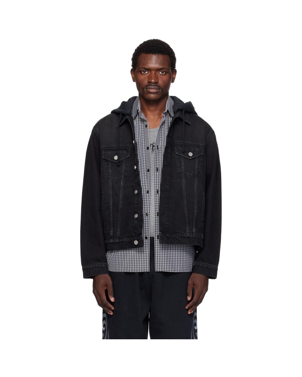 Vetements Black Detachable Hood Denim Jacket for men