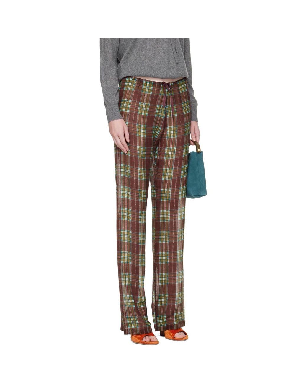 Dries Van Noten Gray Burgundy Elasticized Lurex Trousers