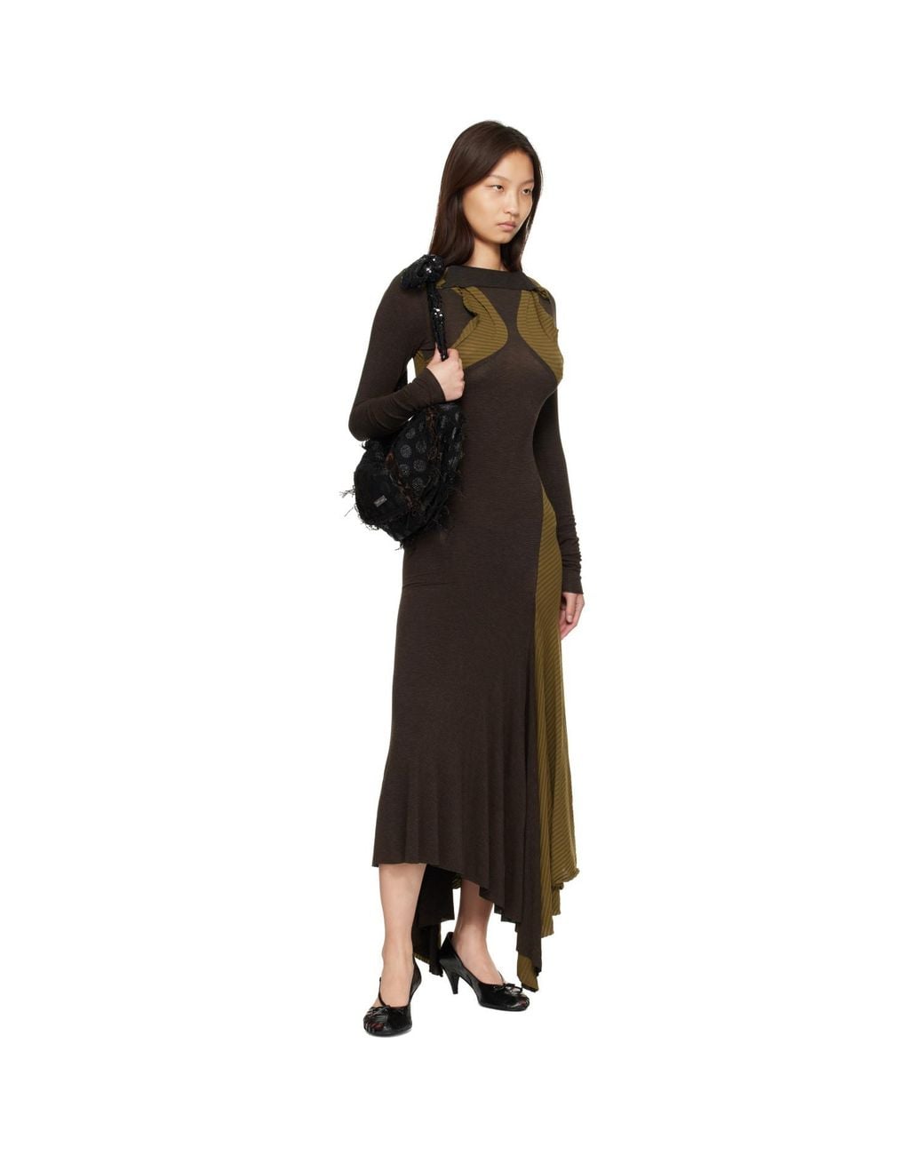 Edward Cuming Brown Khaki & Collar Bone Jersey Midi Maxi Dress
