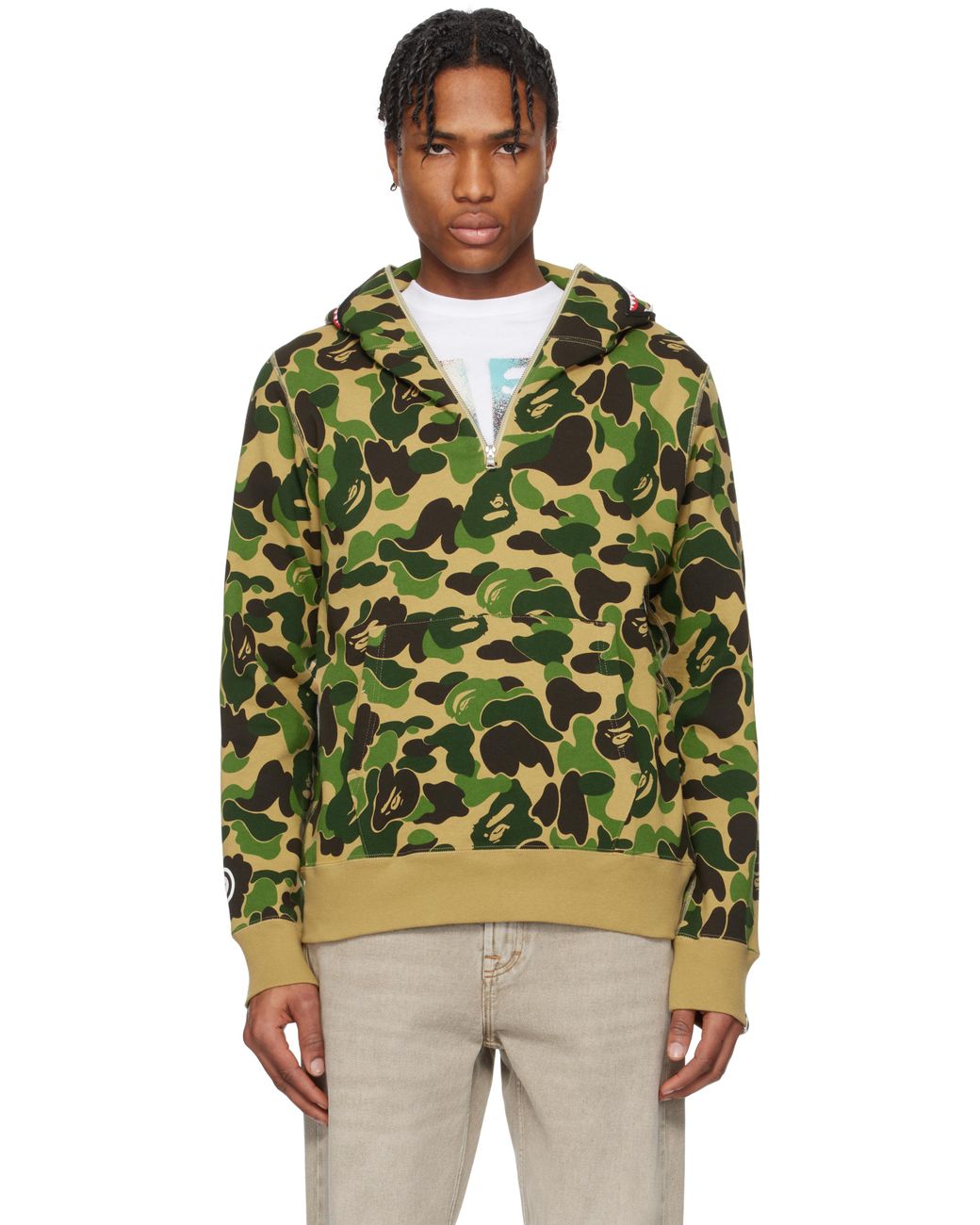 A Bathing Ape Abc Camo Shark Half Zip Hoodie in Green for Men | Lyst