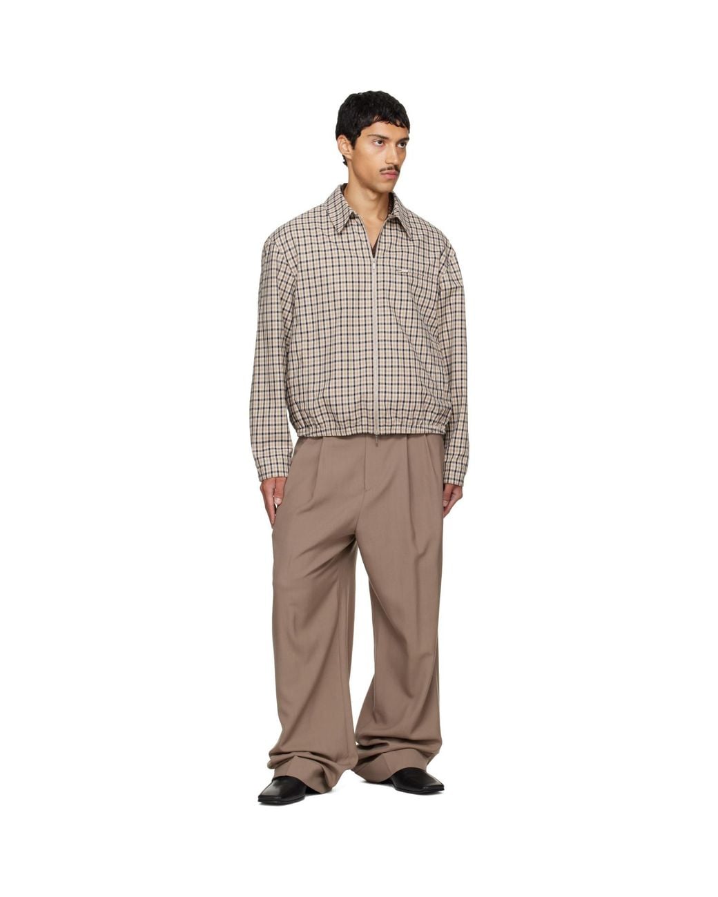 Ferragamo Brown Check Bomber Jacket for men