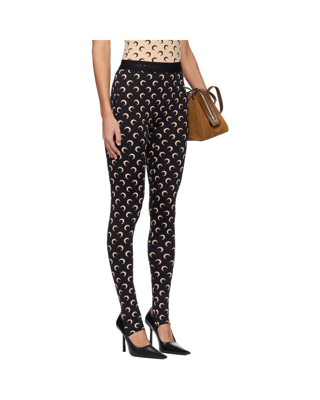 MARINE SERRE Black Recycled Moon Jersey Stirrup Leggings
