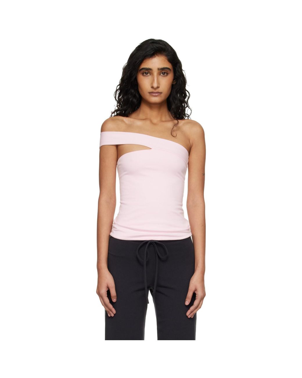 Skims Black Cotton Jersey One Shoulder Top