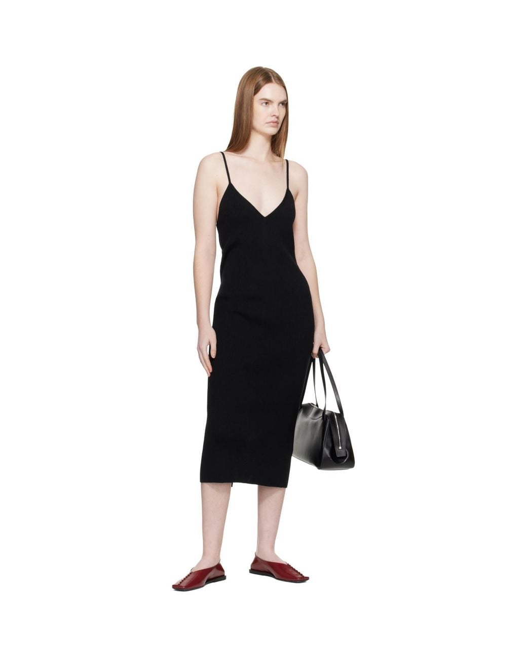 Jil Sander Black Merino Wool Fine Rib Midi Dress