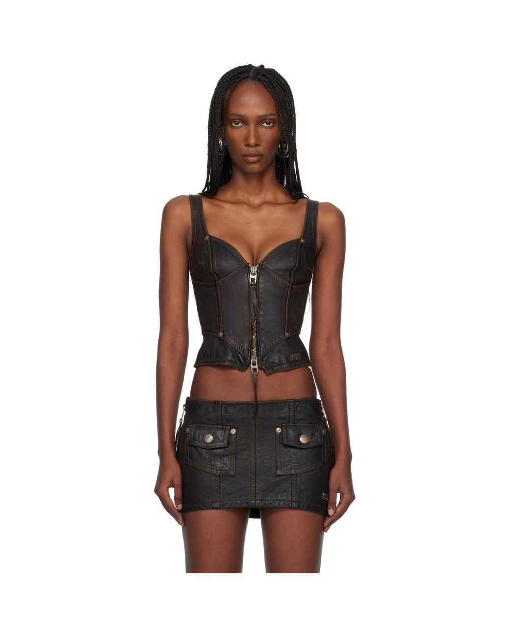 Miss Sixty Black Knwls Edition Leather Tank Top