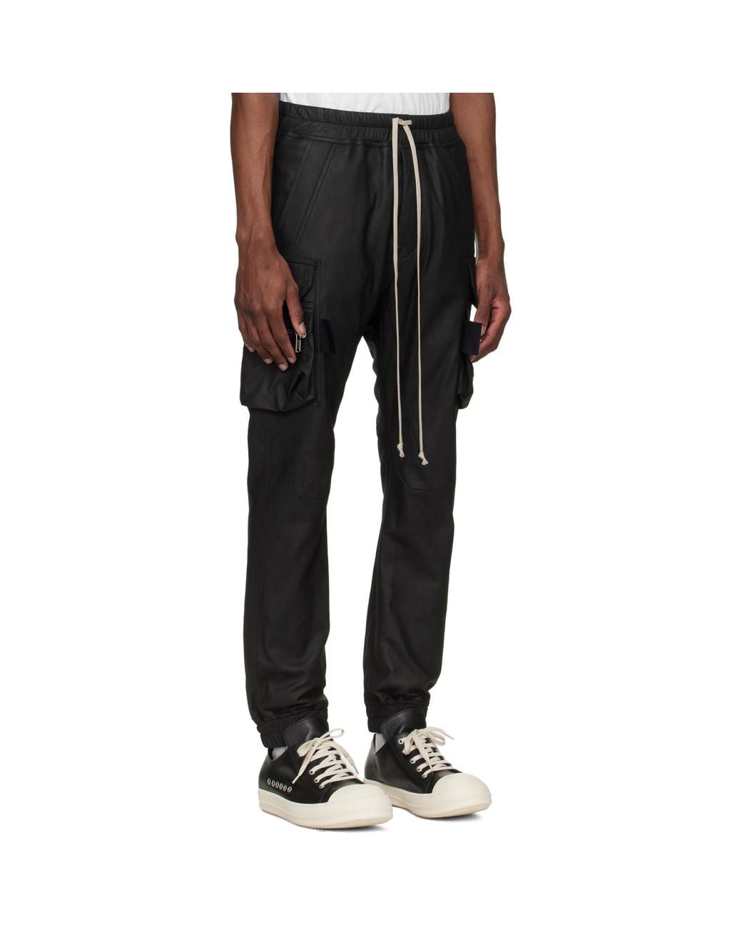 Rick Owens Black Temple Mastodon Leather Cargo Pants for men