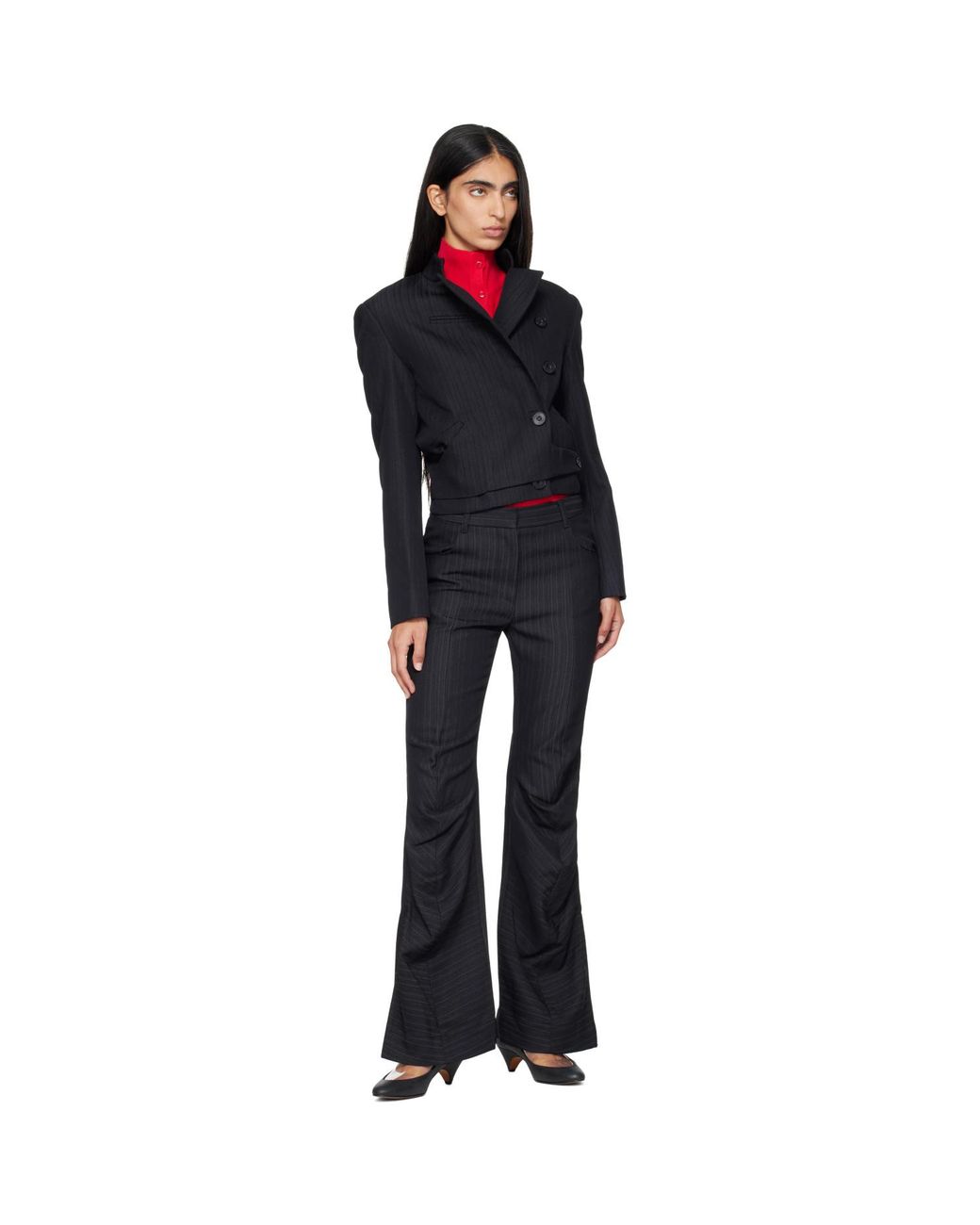 OPEN YY Black Stripe Tailored Bootcut Trousers