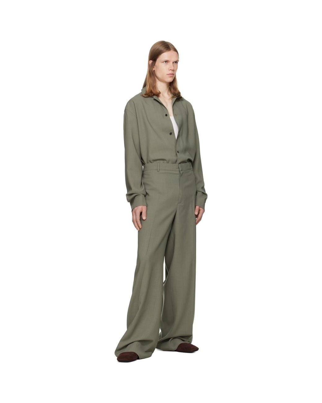 Calvin Klein Green Taupe Atlas Button-Down Shirt for men
