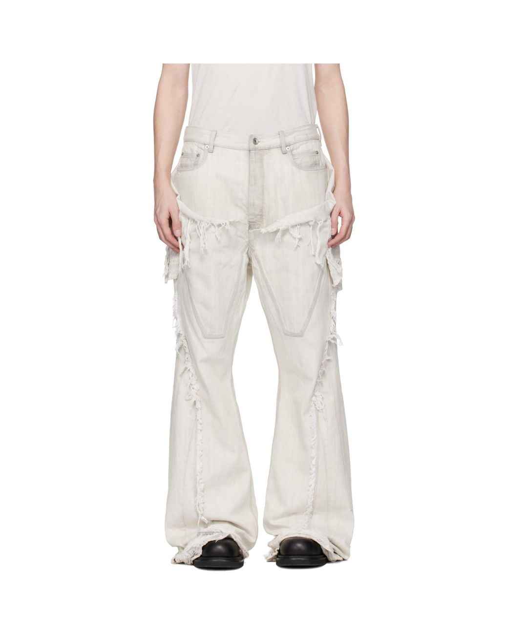 Rick Owens White Off- Temple Slivered Bootcut Jeans for men