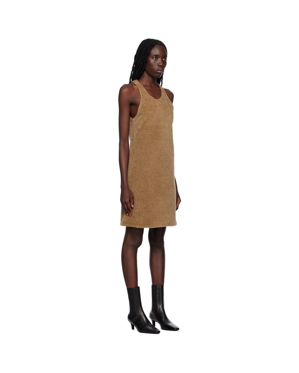 Totême  Black Toteme Tan Scoop Neck Midi Dress