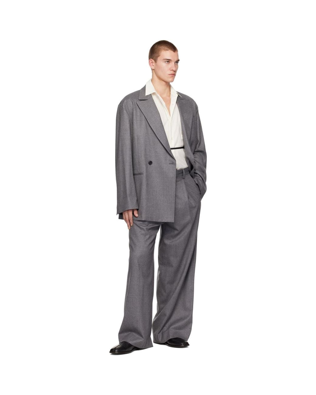 Ssstein Gray Oversized Peaked Lapel Blazer for men
