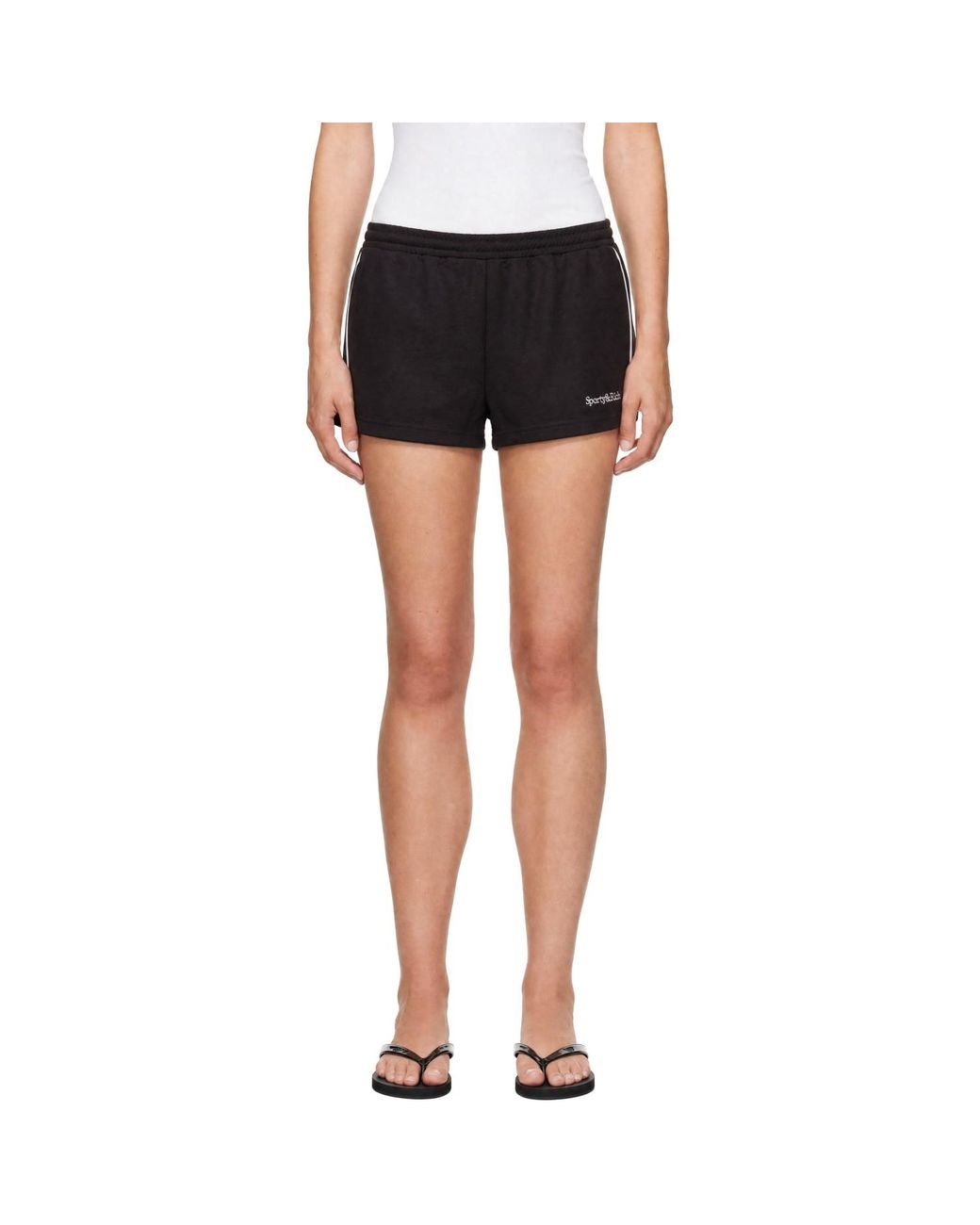 Sporty & Rich Black Serif Logo Retro Track Shorts