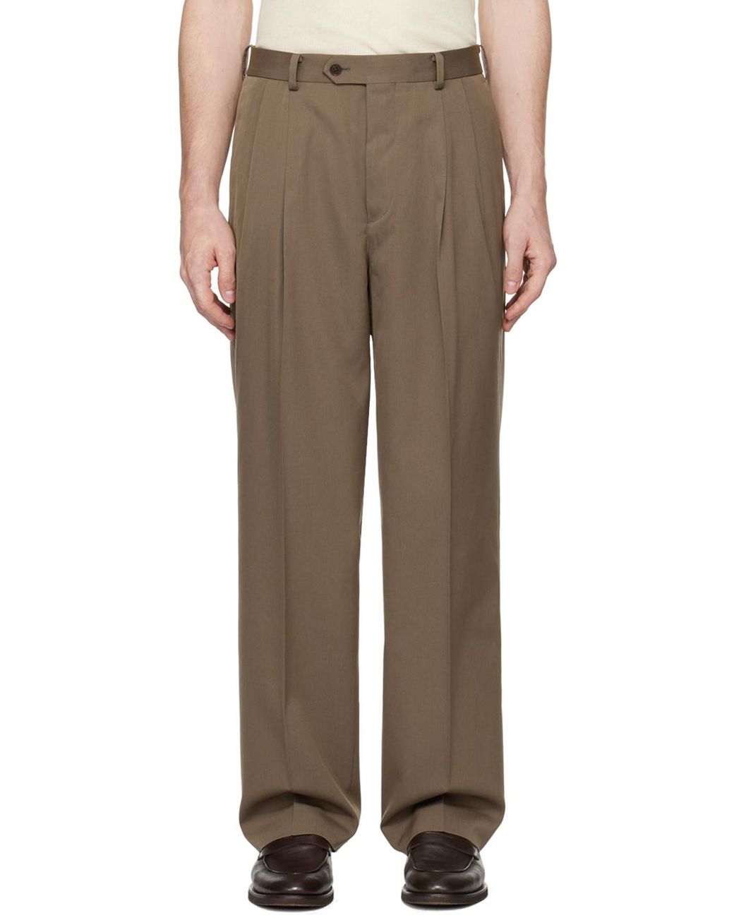 AURALEE Taupe Light Wool Max Gabardine Two-Tuck Trousers in AURALEE Taupe Light Wool Max Gabardine Two-Tuck Trousers in
