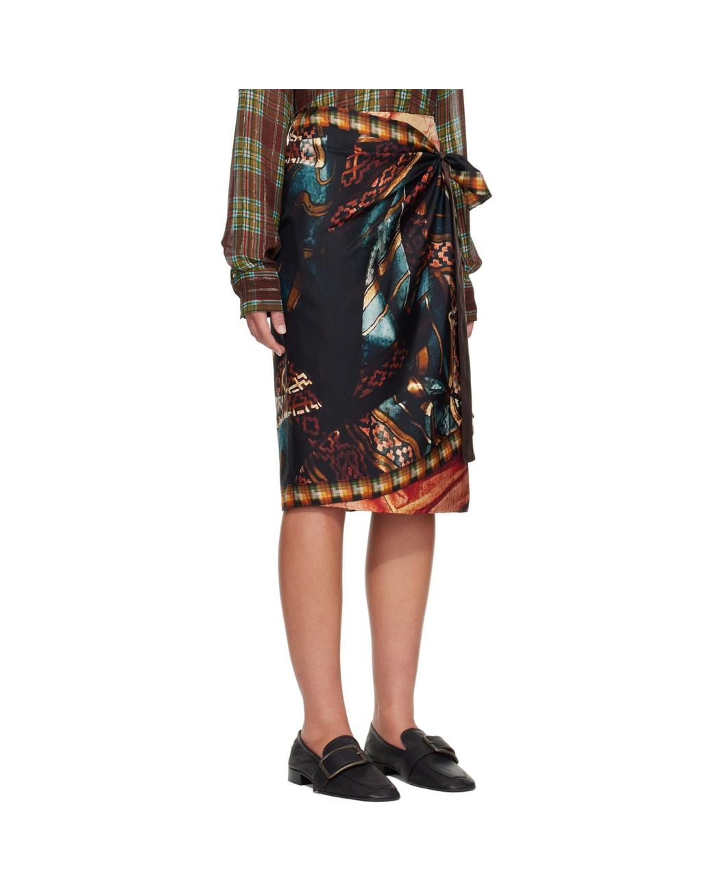 Dries Van Noten Black Wrap Scarf Midi Skirt