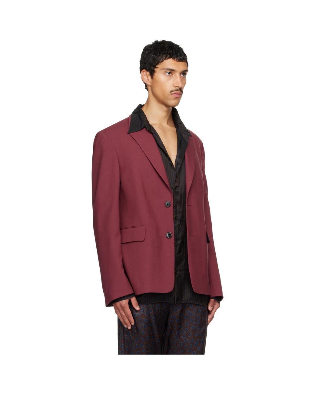 Dries Van Noten Red Burgundy Wool Blazer for men