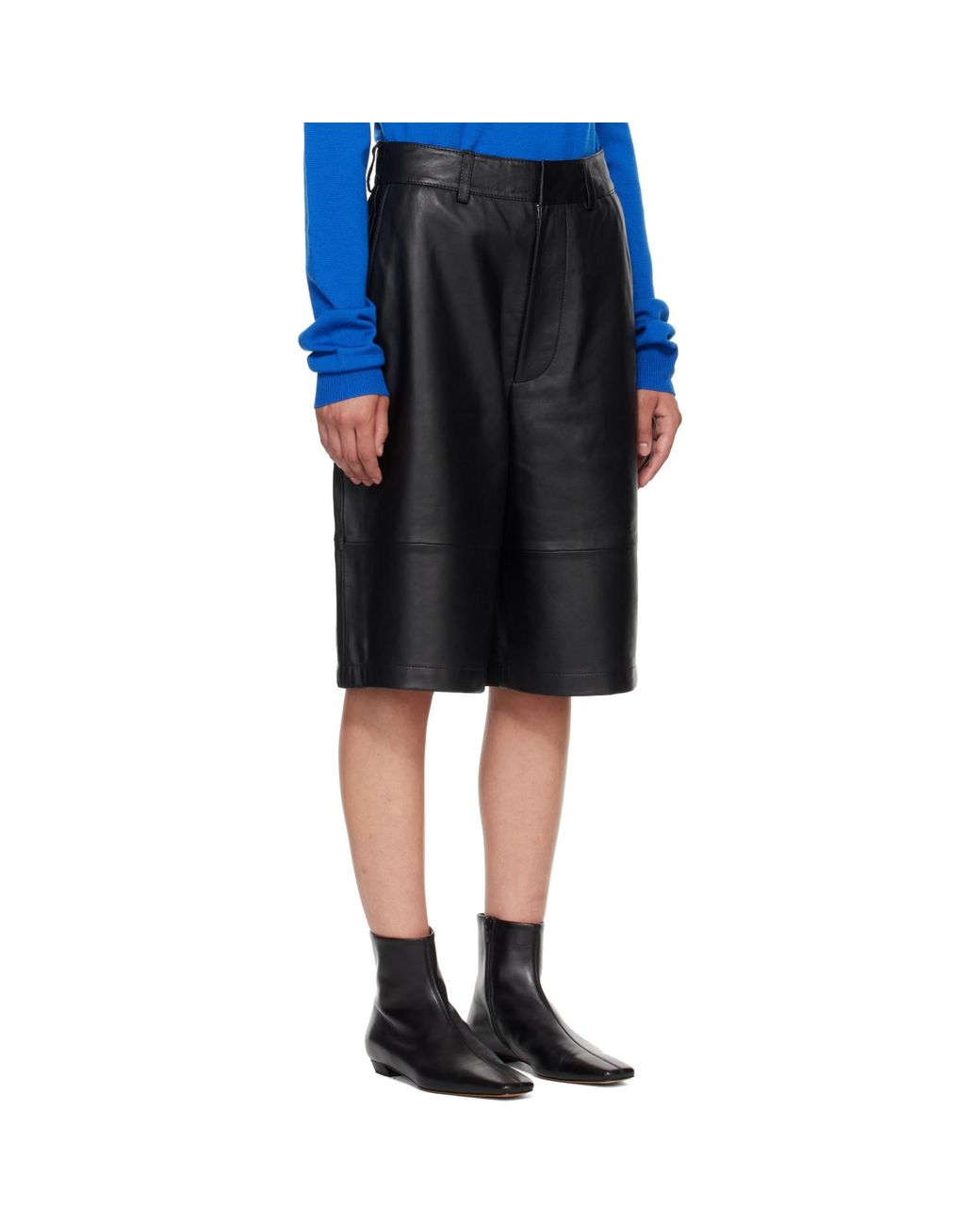 Frankie Shop Blue Olivia Leather Bermuda Shorts