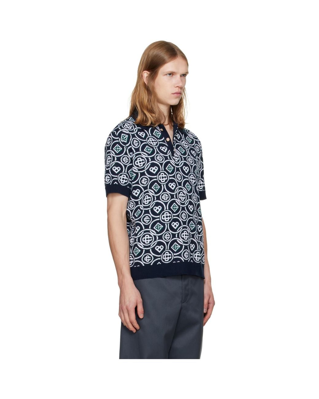 Casablanca Blue Icon Monogram Short Sleeve Polo for men