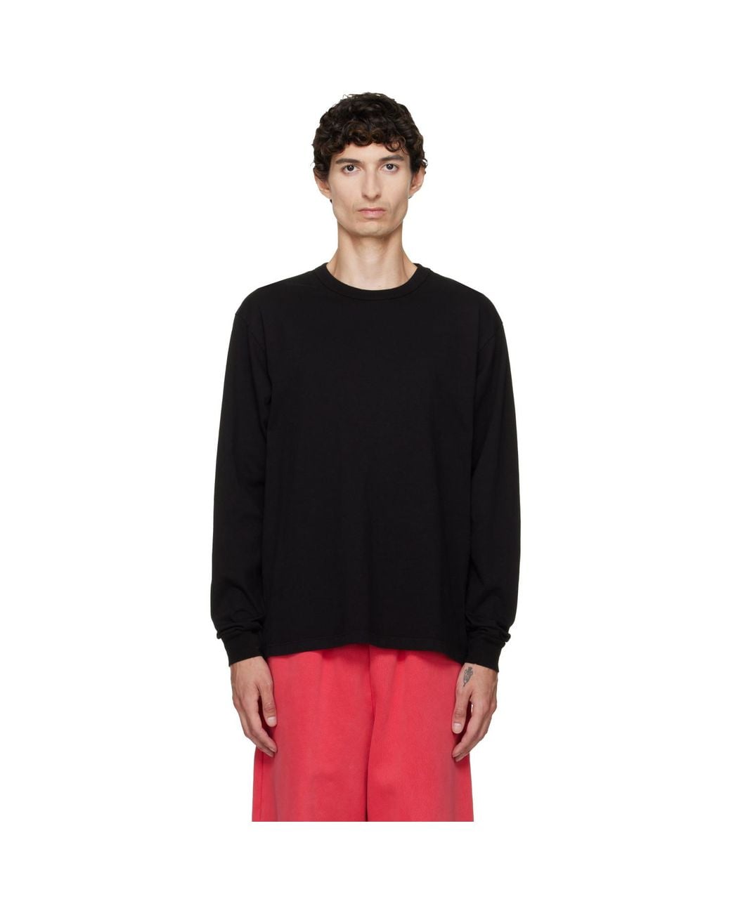 Les Tien Black Heavyweight Binded Neck Classic Long Sleeve T-Shirt for men
