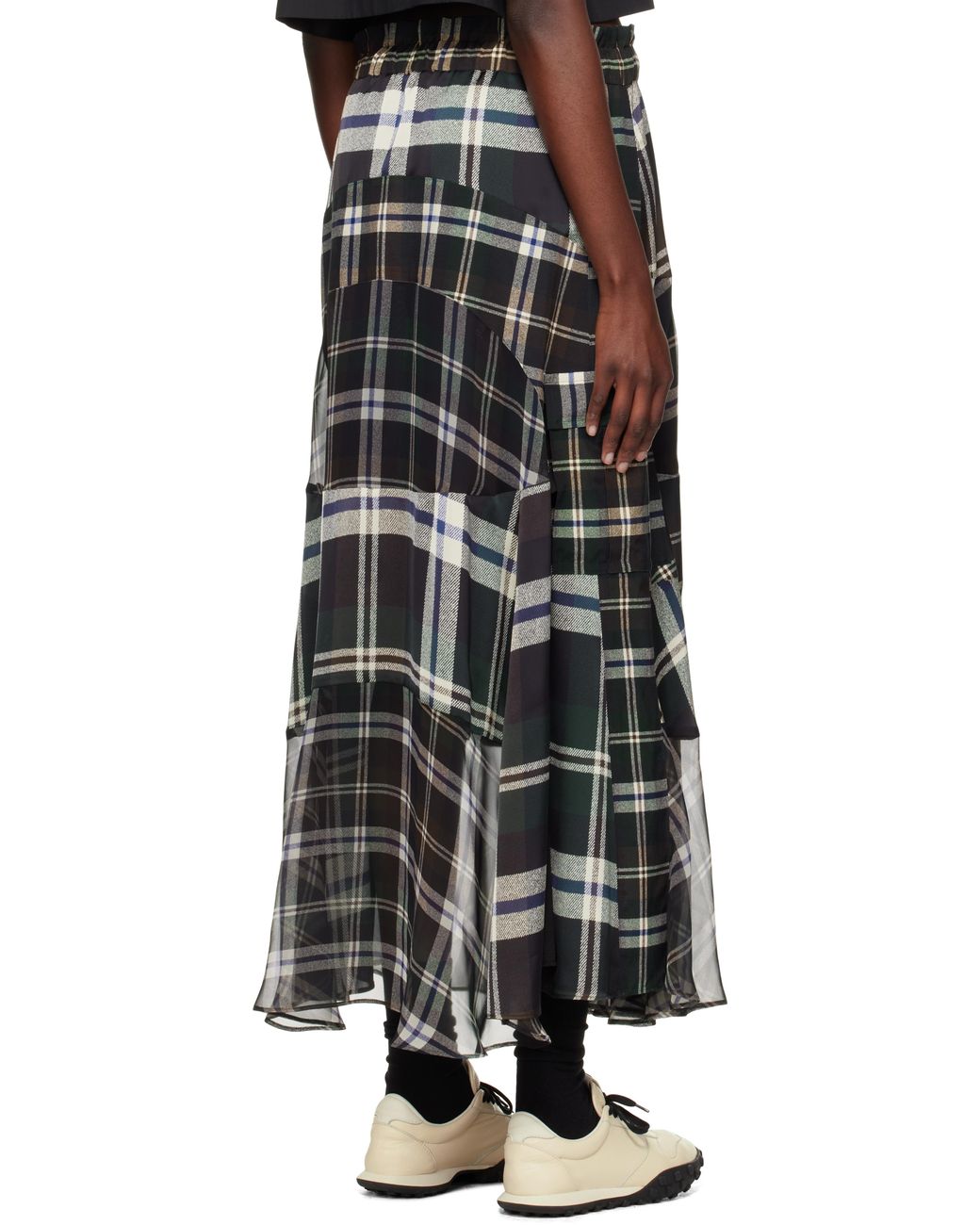 【sacai】グリーン＆ブラウン プレイドプリントマキシスカート Sacai グリーン＆ブラウン プレイドプリント マキシスカート