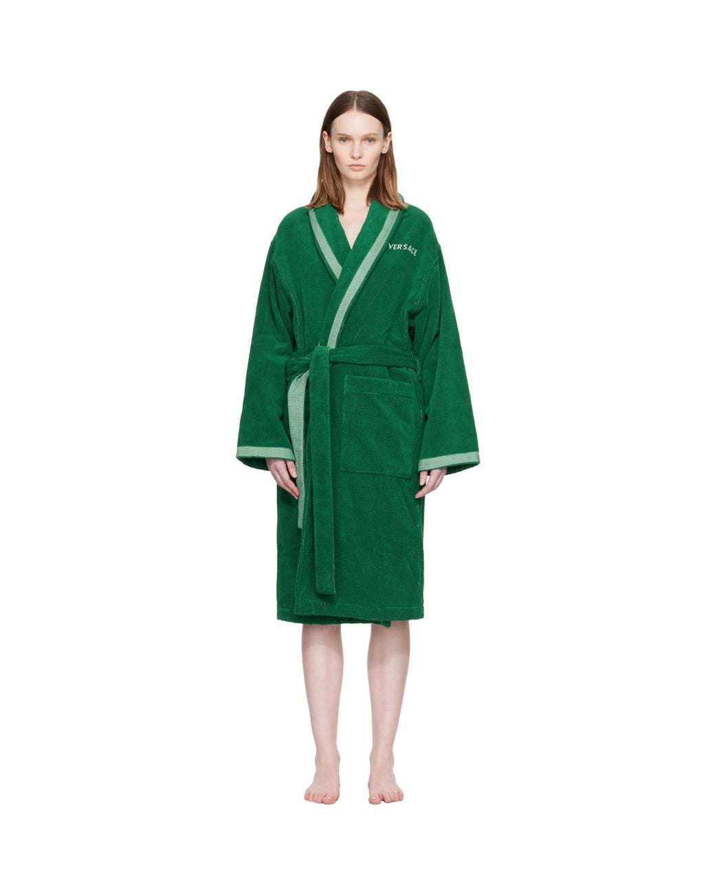 Versace Green Cotton-Terry Jacquard Bathrobe