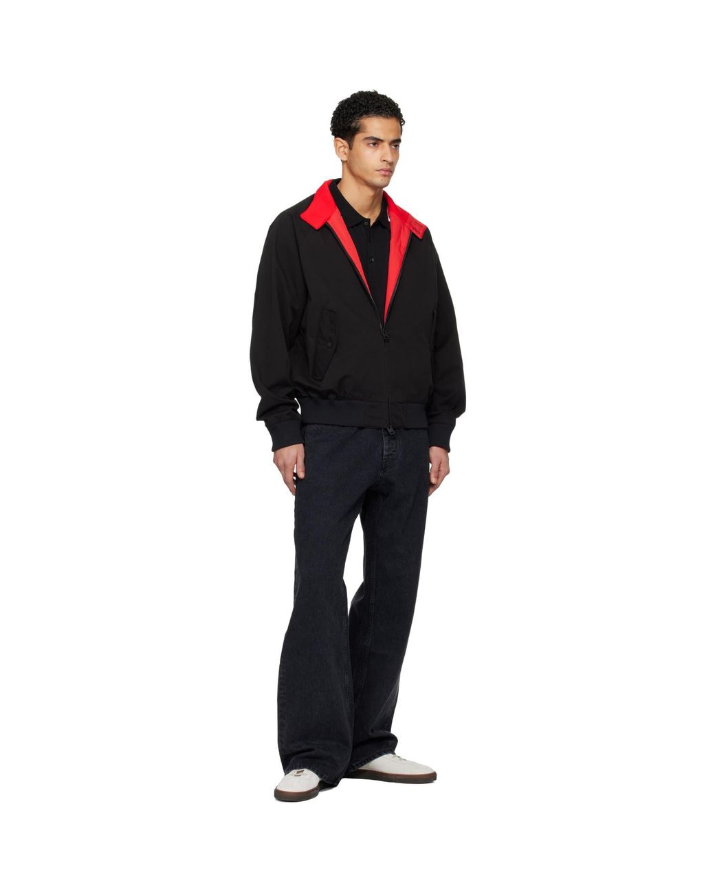 HUGO Black Twill Buttoned Stand Collar Bomber Jacket for men