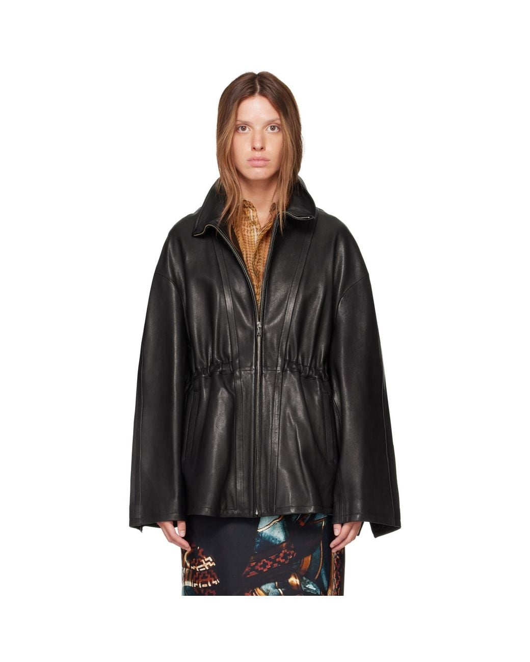 Nour Hammour Black Passage Funnelneck Leather Jacket
