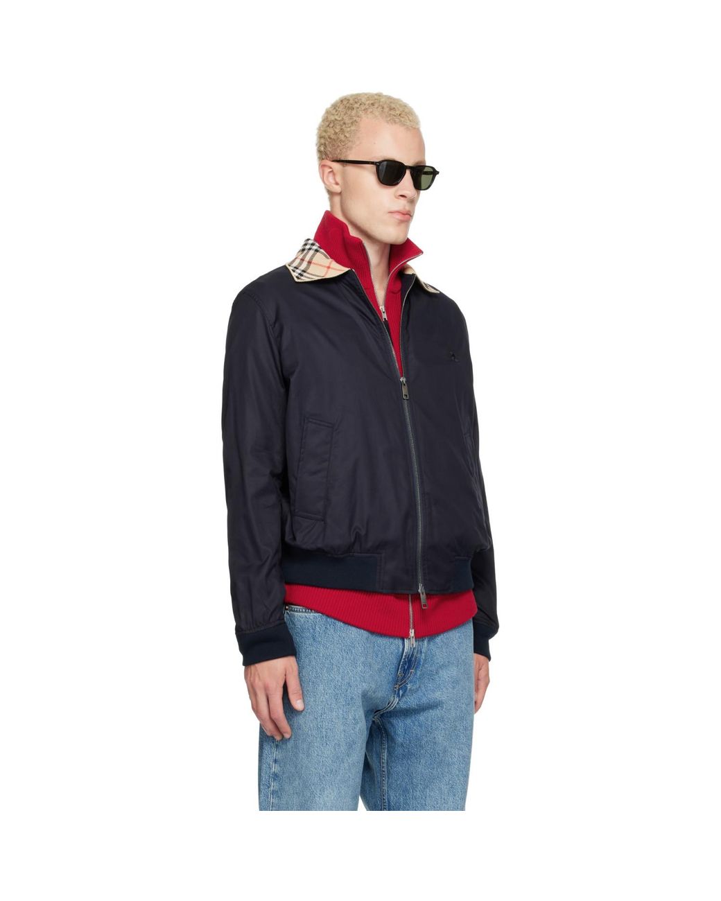Burberry Blue Gabardine Glenfields Harrington Jacket for men