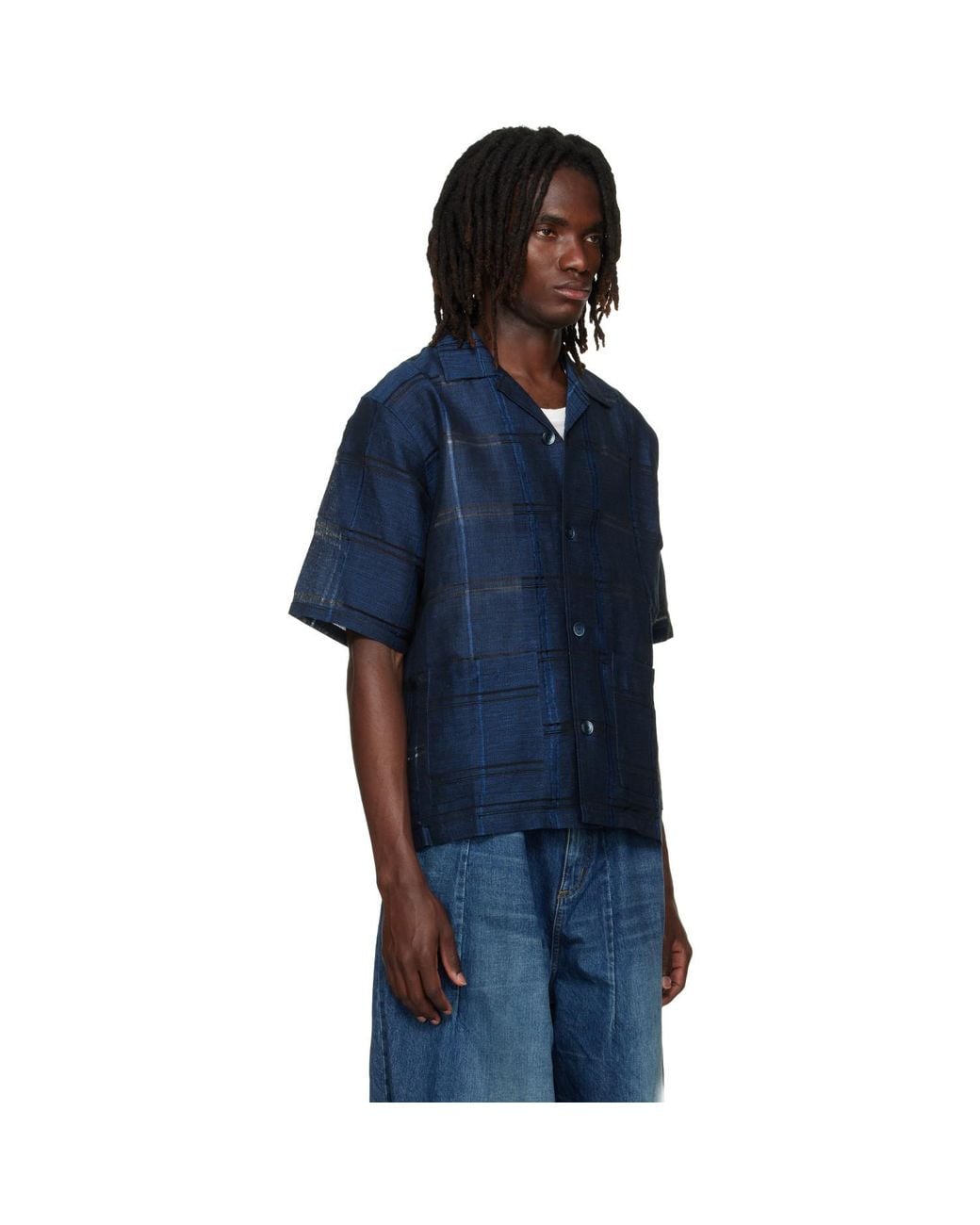 Needles Blue Plaid Jacquard Cabana Shirt for men