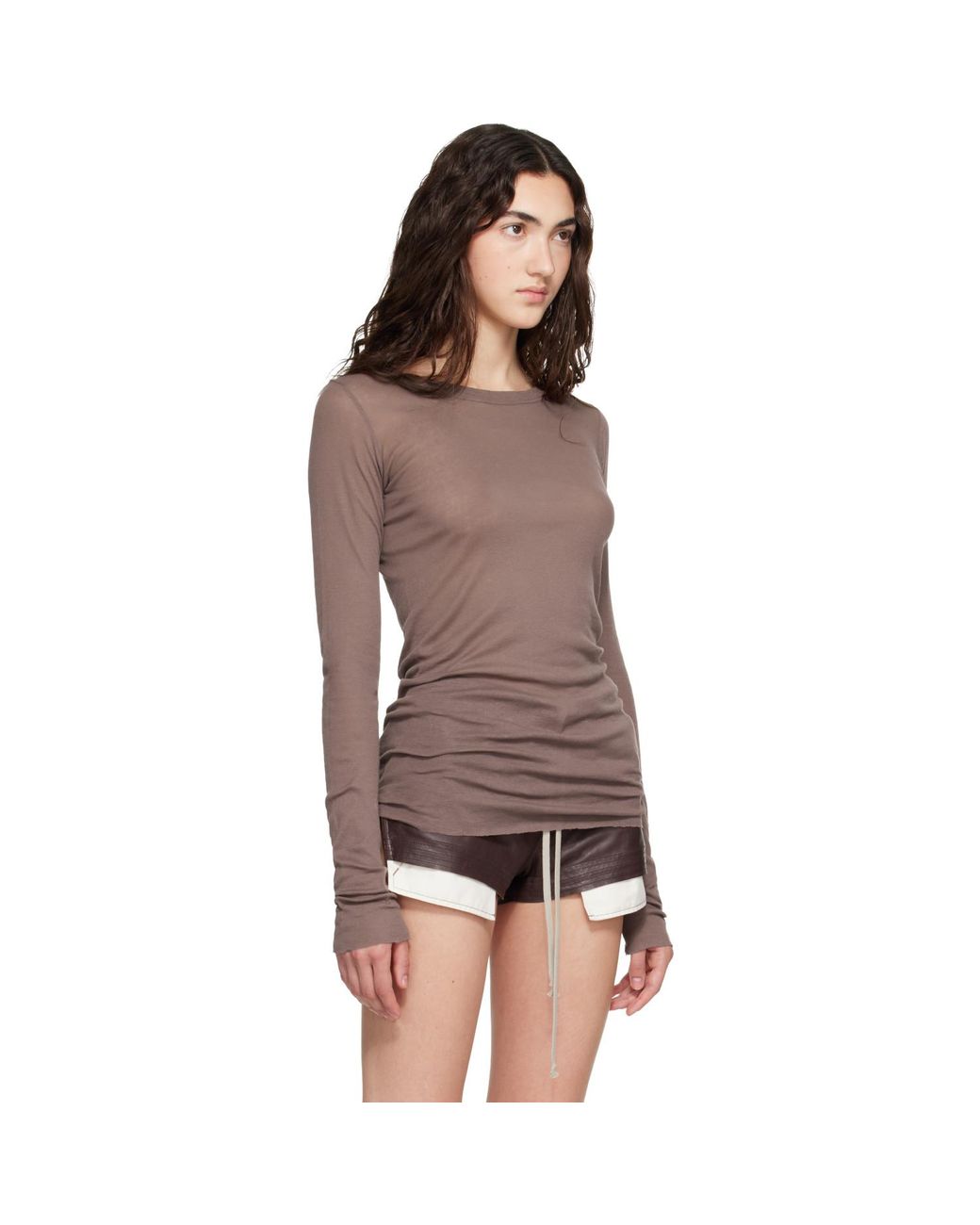 Rick Owens Brown Tower Rib Ls T-Shirt