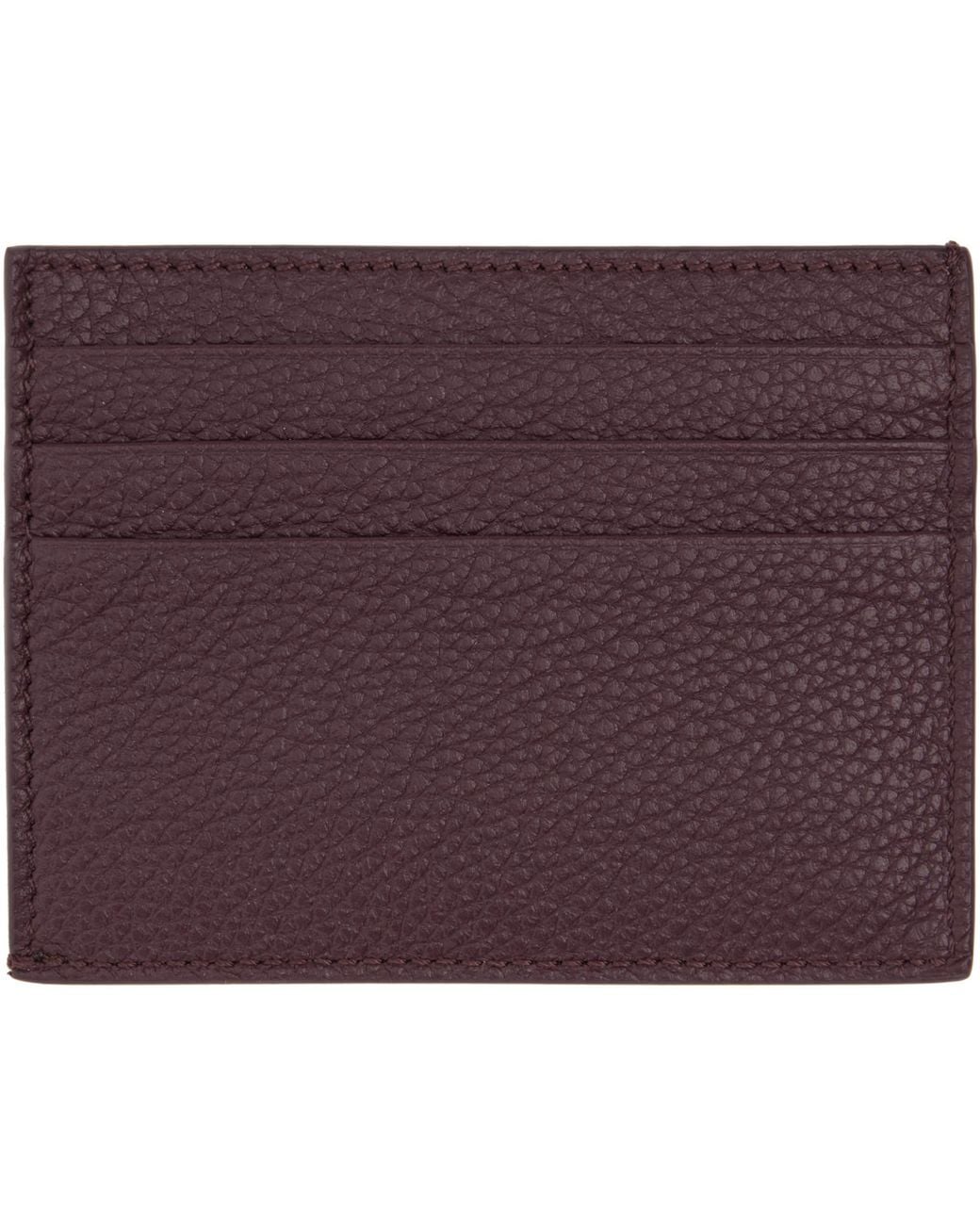 Thom Browne Purple Burgundy Soft Pebble Grain Note Compartment Card Holder for men