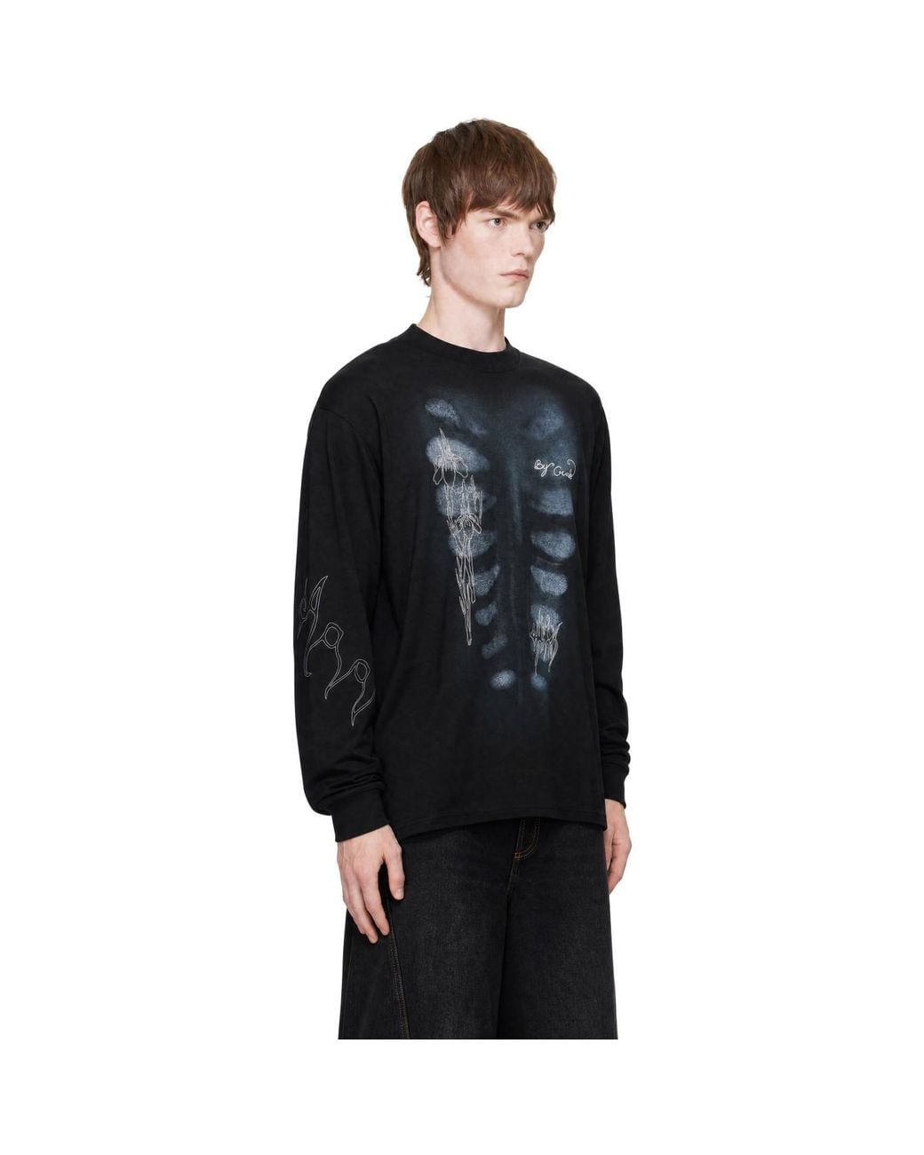 AVAVAV Black X-Ray Handwriting Long Sleeve T-Shirt for men