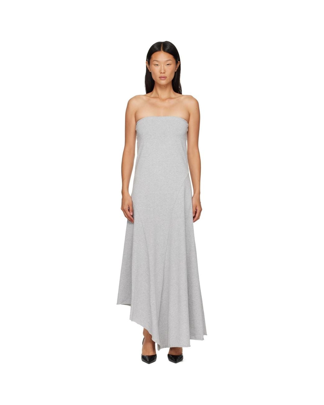 St. Agni Gray Strapless Cotton Jersey Midi Dress